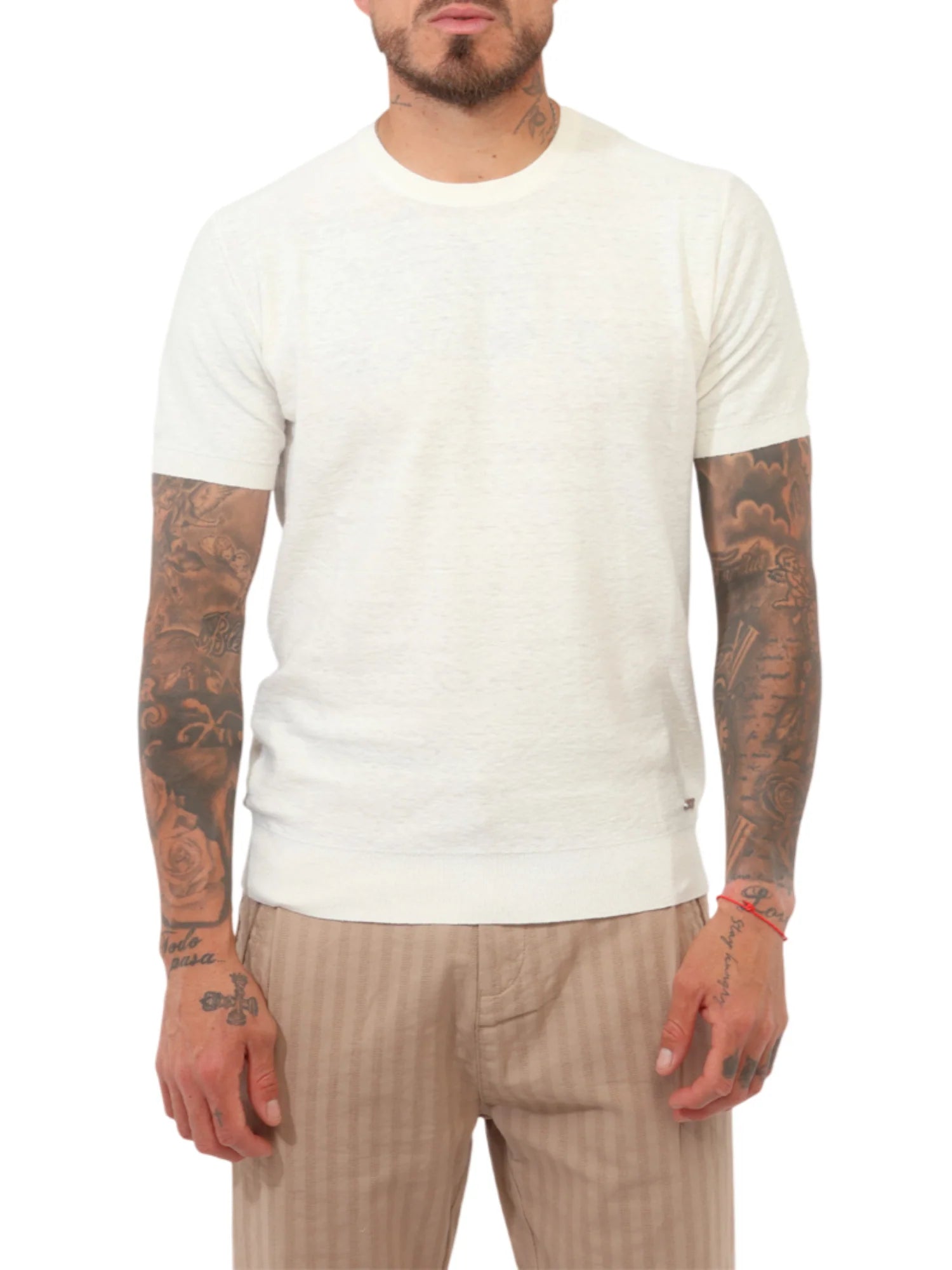 Yes Zee maglia uomo manica corta misto lino panna M720-H200 0107 YES-ZEE 