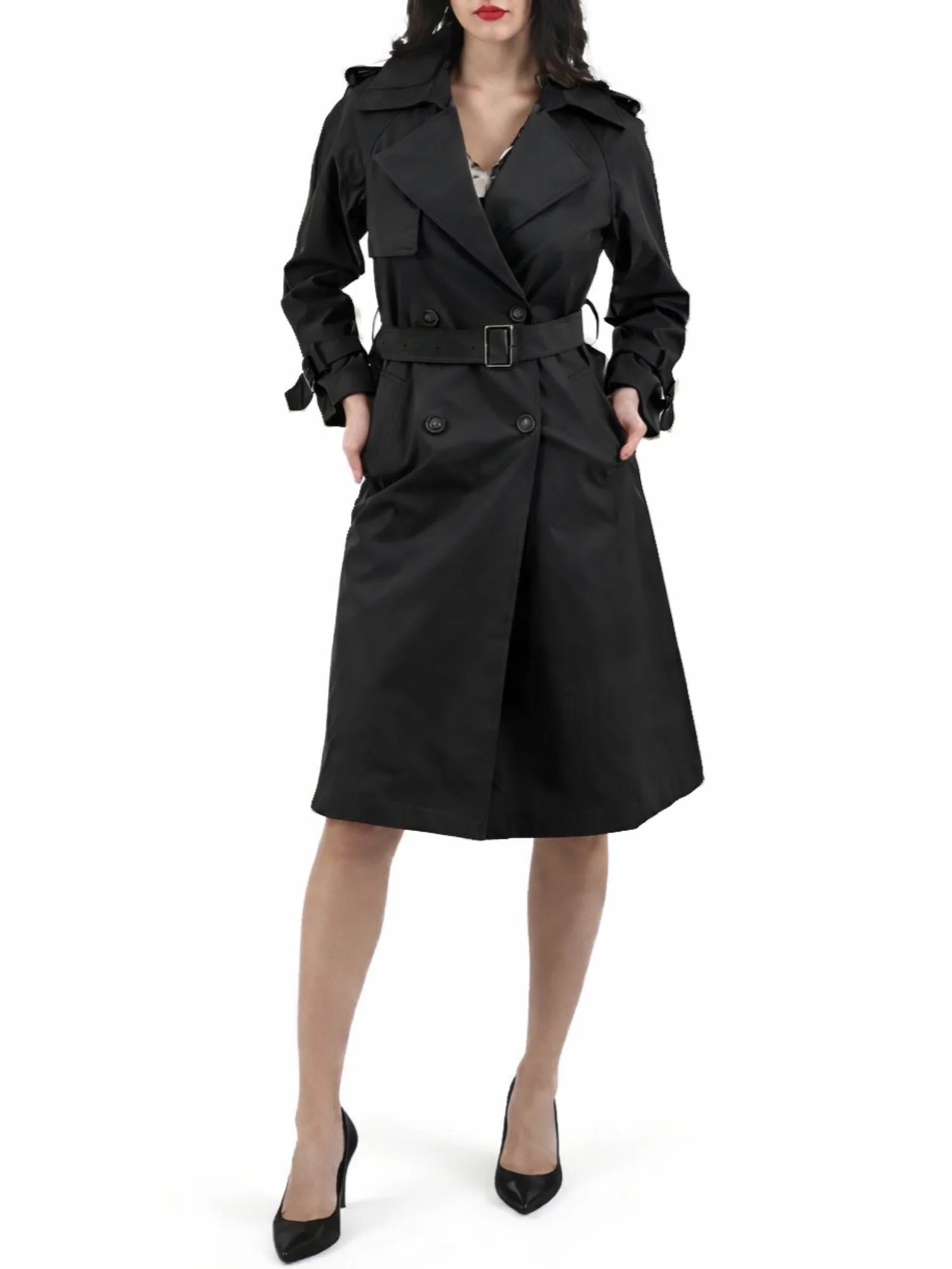 Yes Zee trench doppiopetto donna con cintura nero O437-KR00 0801 YES-ZEE 