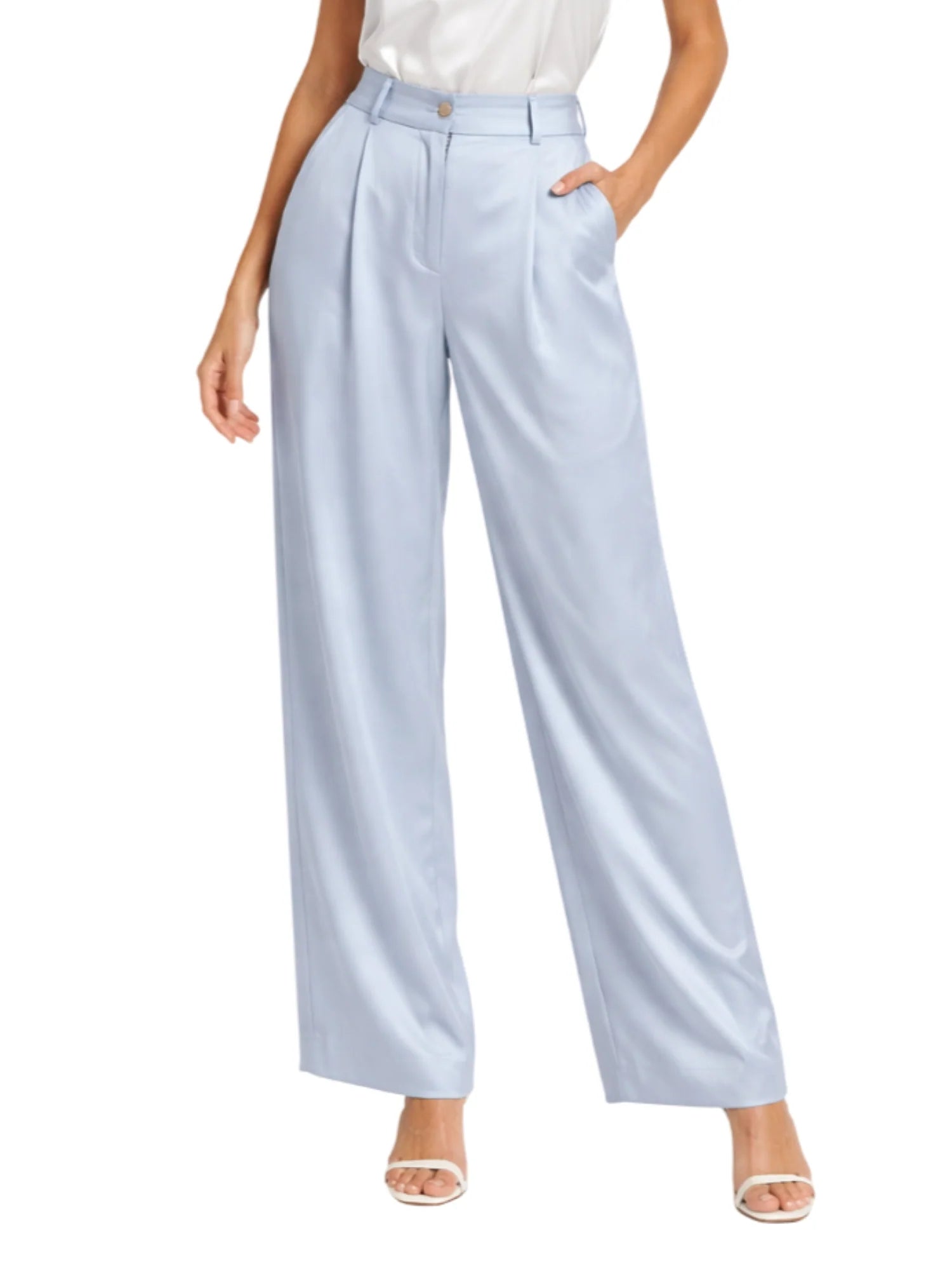 Yes Zee pantaloni palazzo satin con pinces celeste P385-KT00 0633 YES-ZEE 