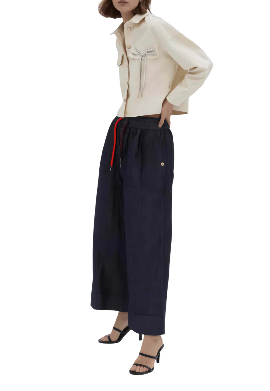 Yes Zee pantaloni donna gamba larga lavaggio scuro P386-EE00 J710 YES-ZEE 