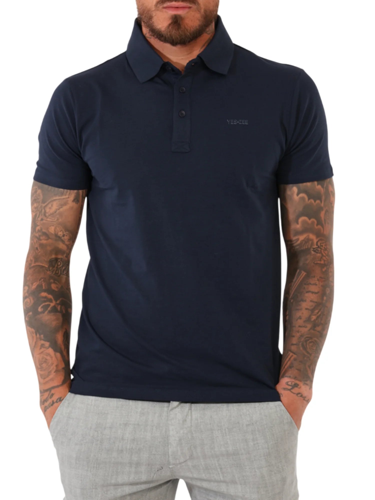 Yes Zee polo manica corta uomo in jersey blu T782-TA00 0710 YES-ZEE 
