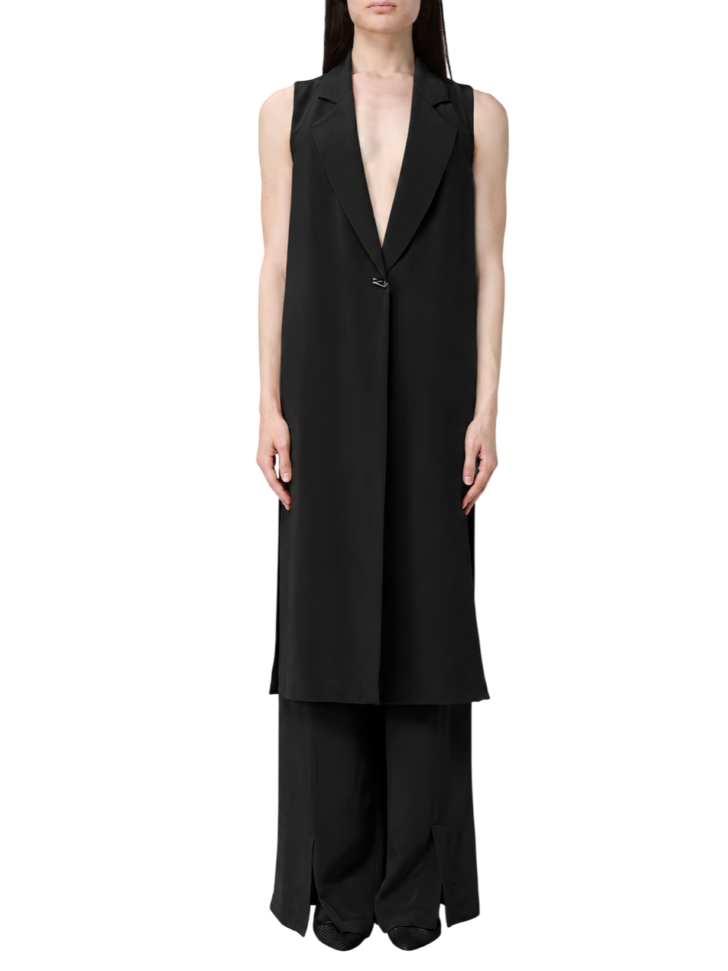 Simona Corsellini gilet lungo donna con bottone gioiello nero P26CPGL00501 0003 SIMONA CORSELLINI 