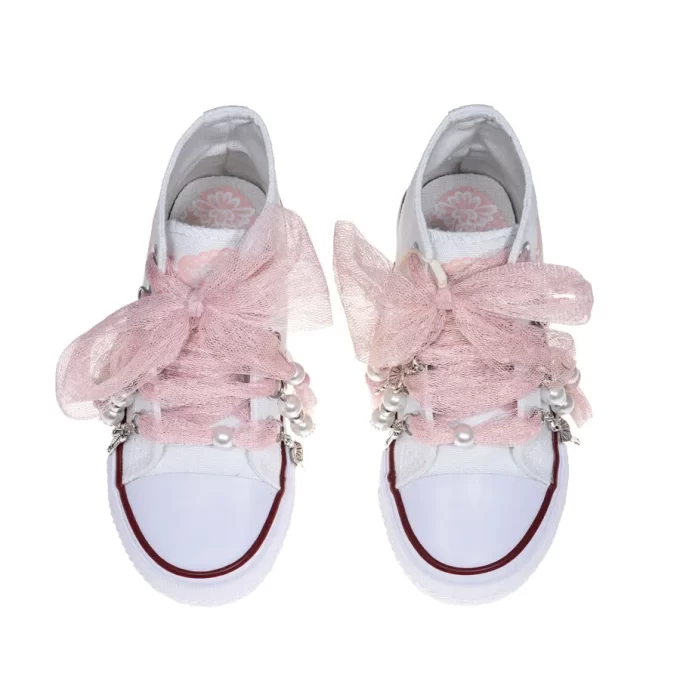 QUICKAS Sneakers alte in tela con tulle e ciondoli Bianco S2428 MAQUILLAJE QUICKAS 