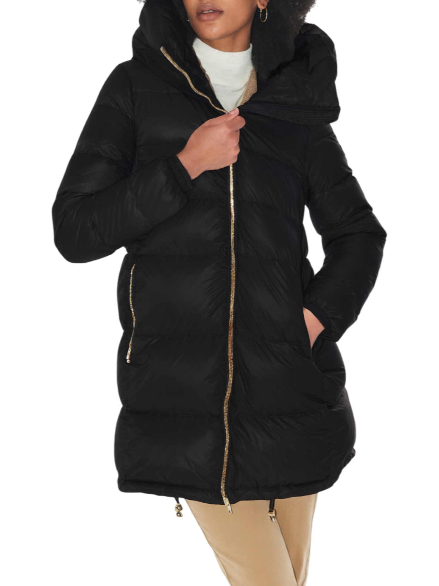 Yes Zee piumino lungo con cappuccio nero O012-O100 0801 YES-ZEE 