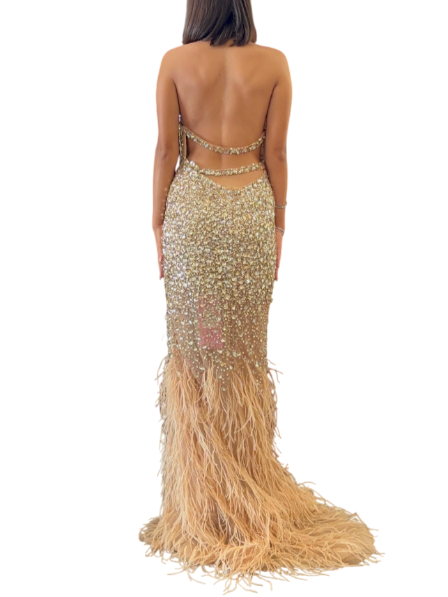 Impero Couture abito cerimonia con applicazioni gioiello champagne ML1093 CHAMPAGNE IMPERO Couture 