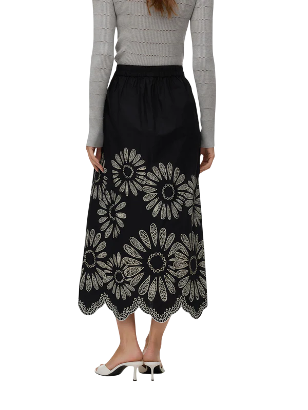 Vero Moda gonna midi Blakely con stampa fiori nero 10326561 BLACK-CLOUD DANCER EMB. VERO MODA 