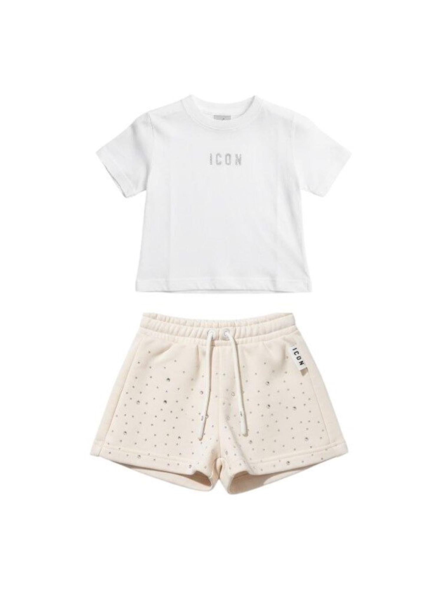 Icon completo bambina T-shirt e shorts con strass bianco beige INGFS001235 1050 ICON 