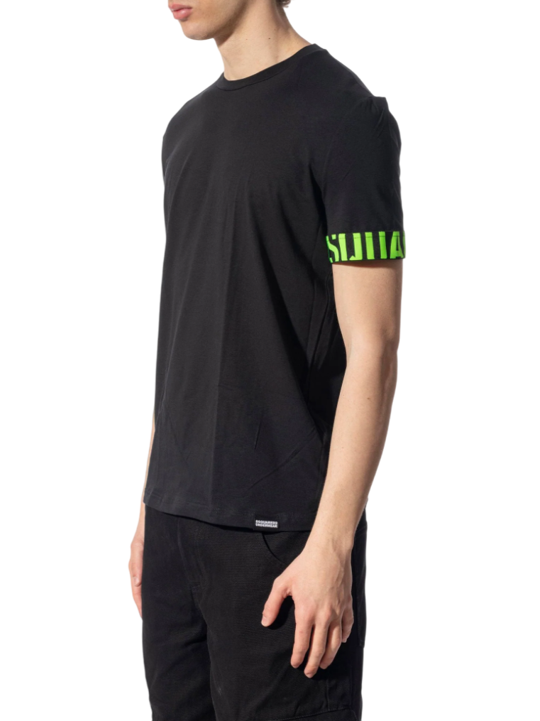 Dsquared2 T-shirt manica corta con banda logata nero verde fluo D9M3S5770 BLACK-FLUO GREEN DSQUARED2 