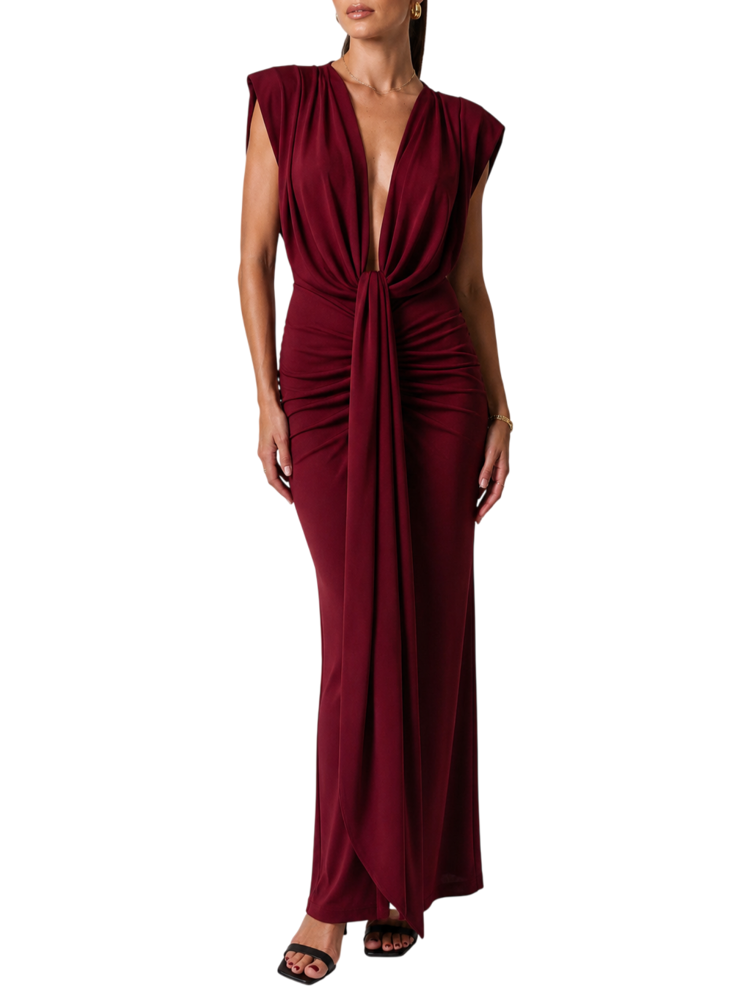 Vicolo abito lungo drappeggiato con scollo profondo bordeaux TAB2638 INDIA VICOLO 