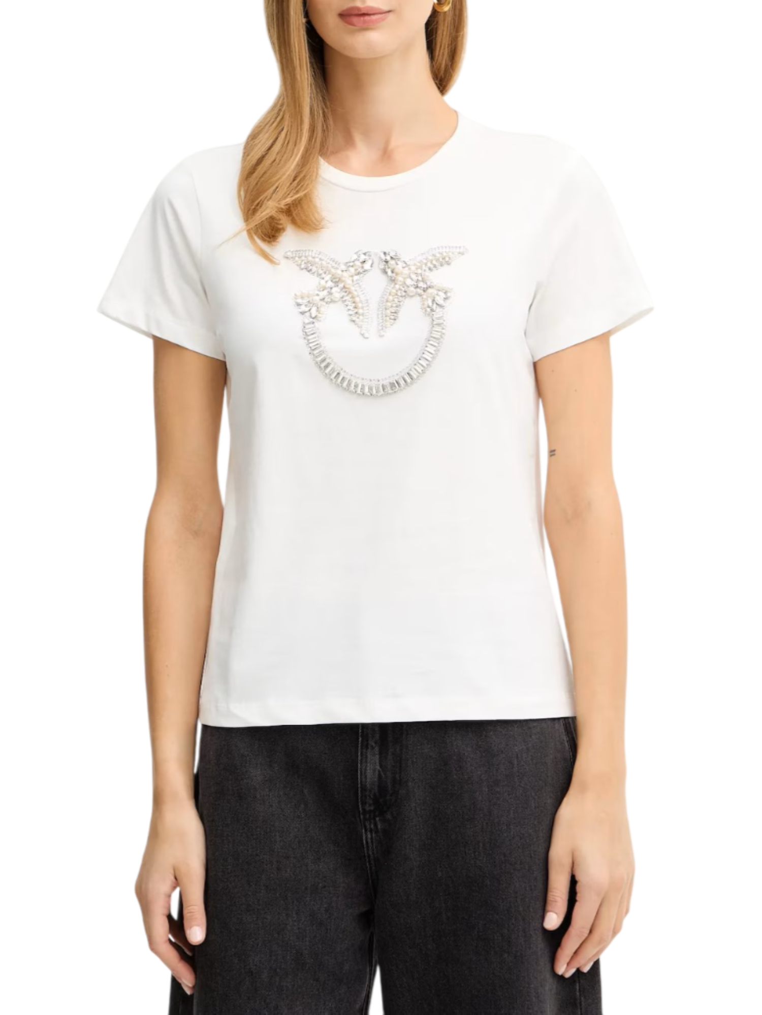 Pinko T-shirt Quentin con logo gioiello bianco 100535-A2RN Z05 PINKO 