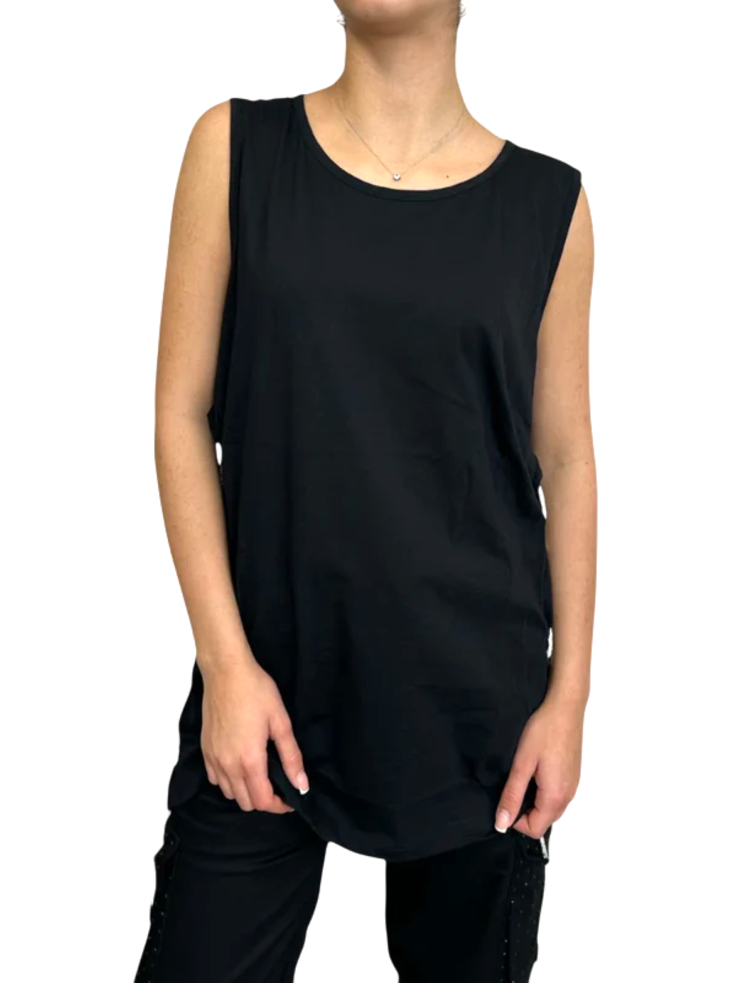 Disclaimer canotta con cut out e laccetti strass nero 54970 NERO DISCLAIMER 