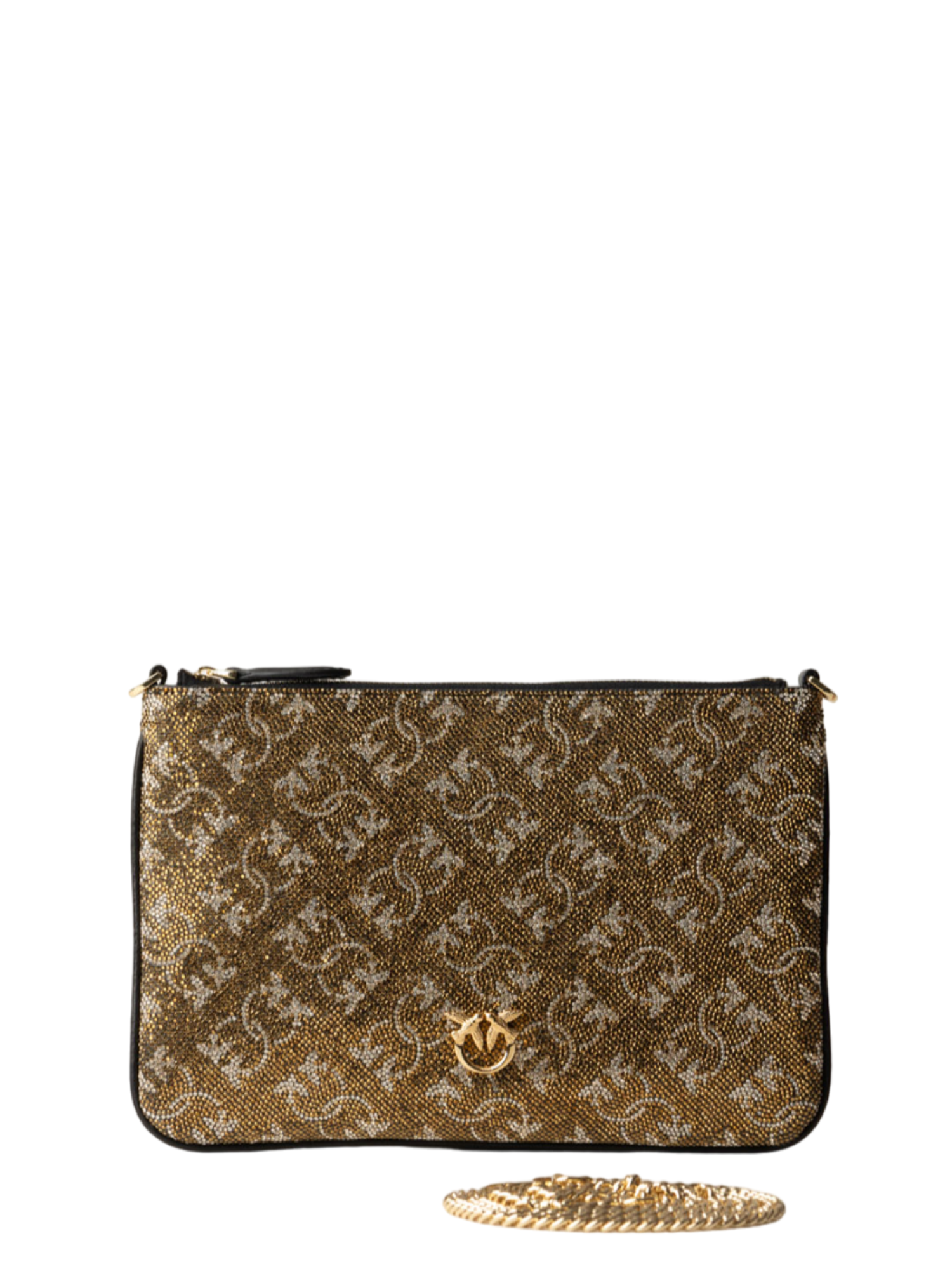 Pinko pochette Flat Classic con logo monogram strass nero oro 100455-A20D LH3Y PINKO 