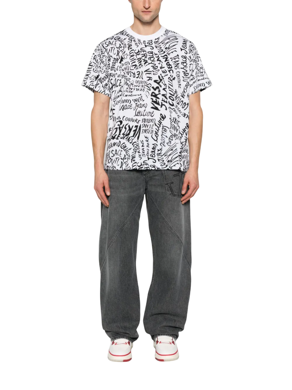 Versace Jeans Couture T-shirt maniche corte con logo all over bianco 78GAH6R0-JS440 L02 VERSACE Jeans Couture 