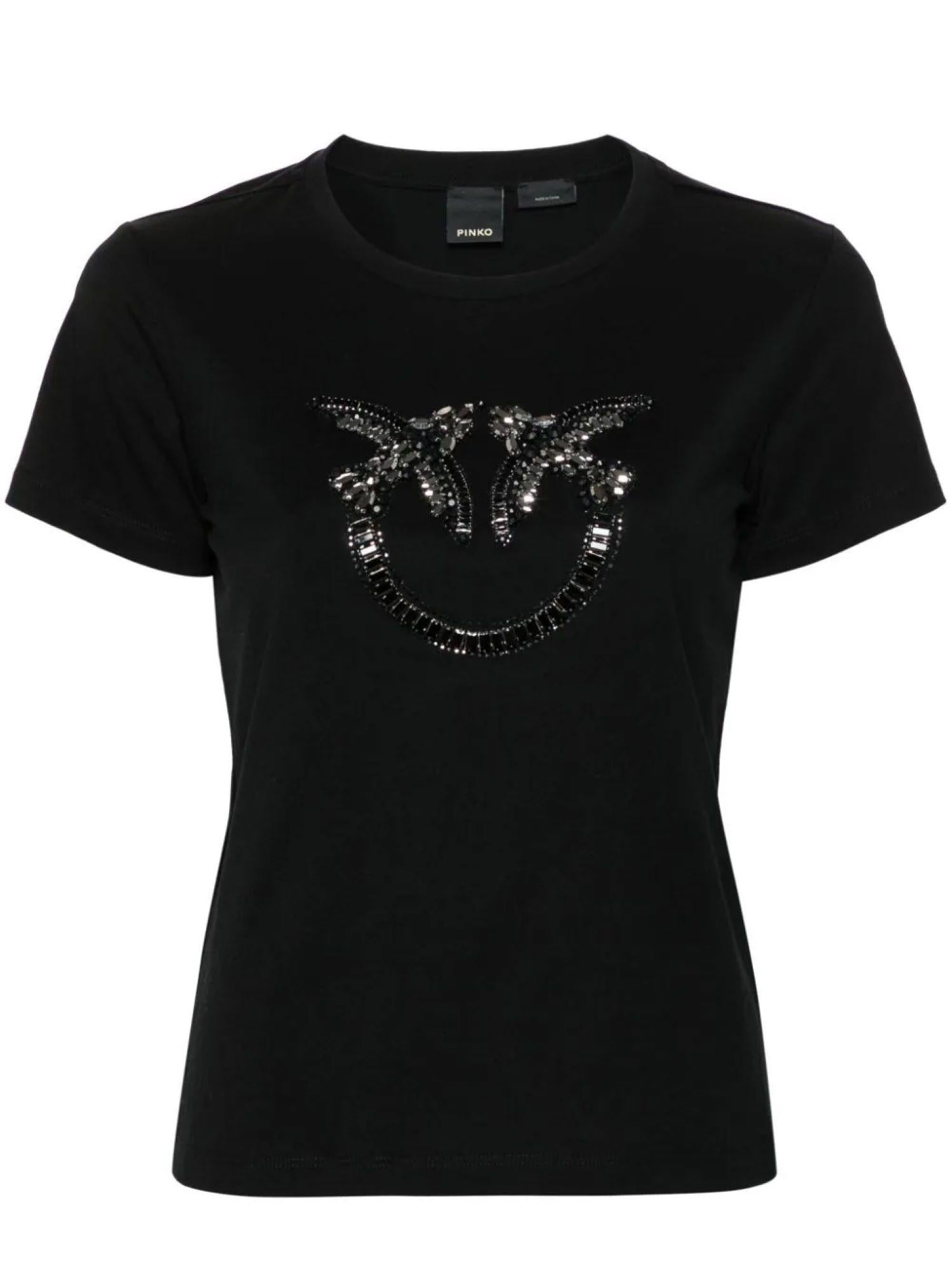 Pinko T-shirt manica corta Quentin con logo Love Birds gioiello nero 100535-A24E Z99 PINKO 