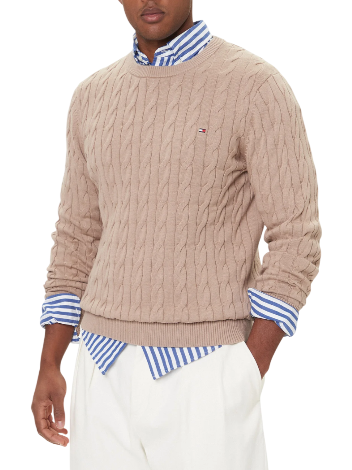 Tommy Hilfiger maglia in cotone con trecce tortora MW0MW33132 AFE Tommy Hilfiger 