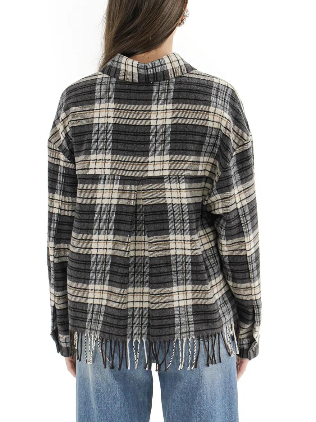 Vicolo camicia in fantasia scozzese con frange grigio TF2100 GRIGIO-ECRU VICOLO 