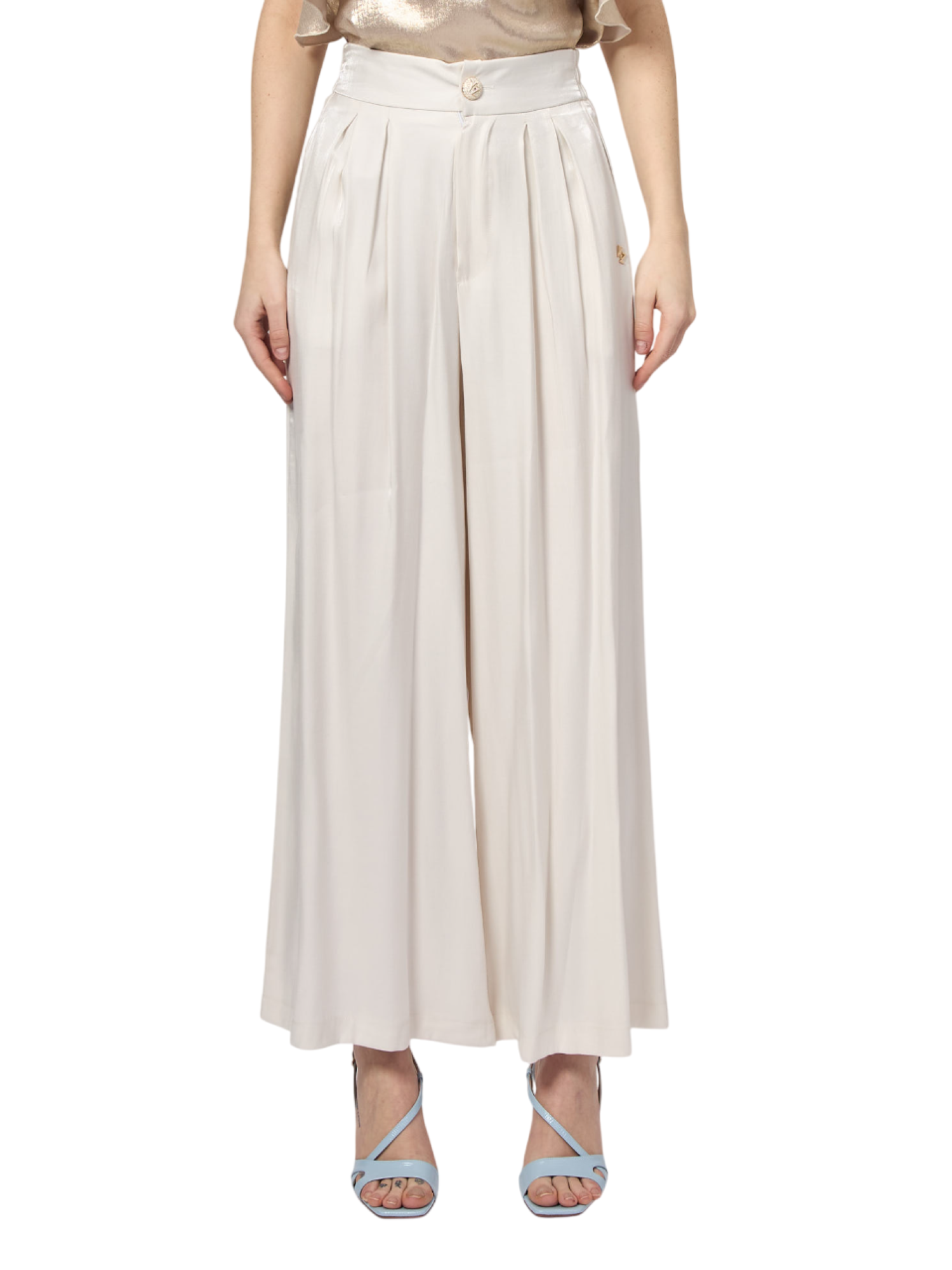 Yes Zee pantaloni gamba larga con pinces avorio P322-C700 0157 YES-ZEE 