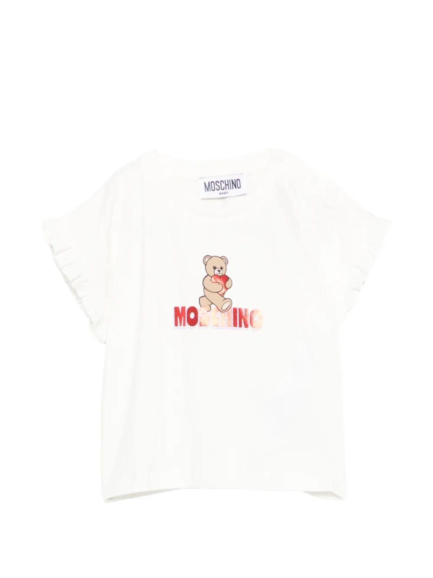 Moschino T-shirt manica corta con rouches stampa orsetto panna MDM03O-LBA00 10063 MOSCHINO 
