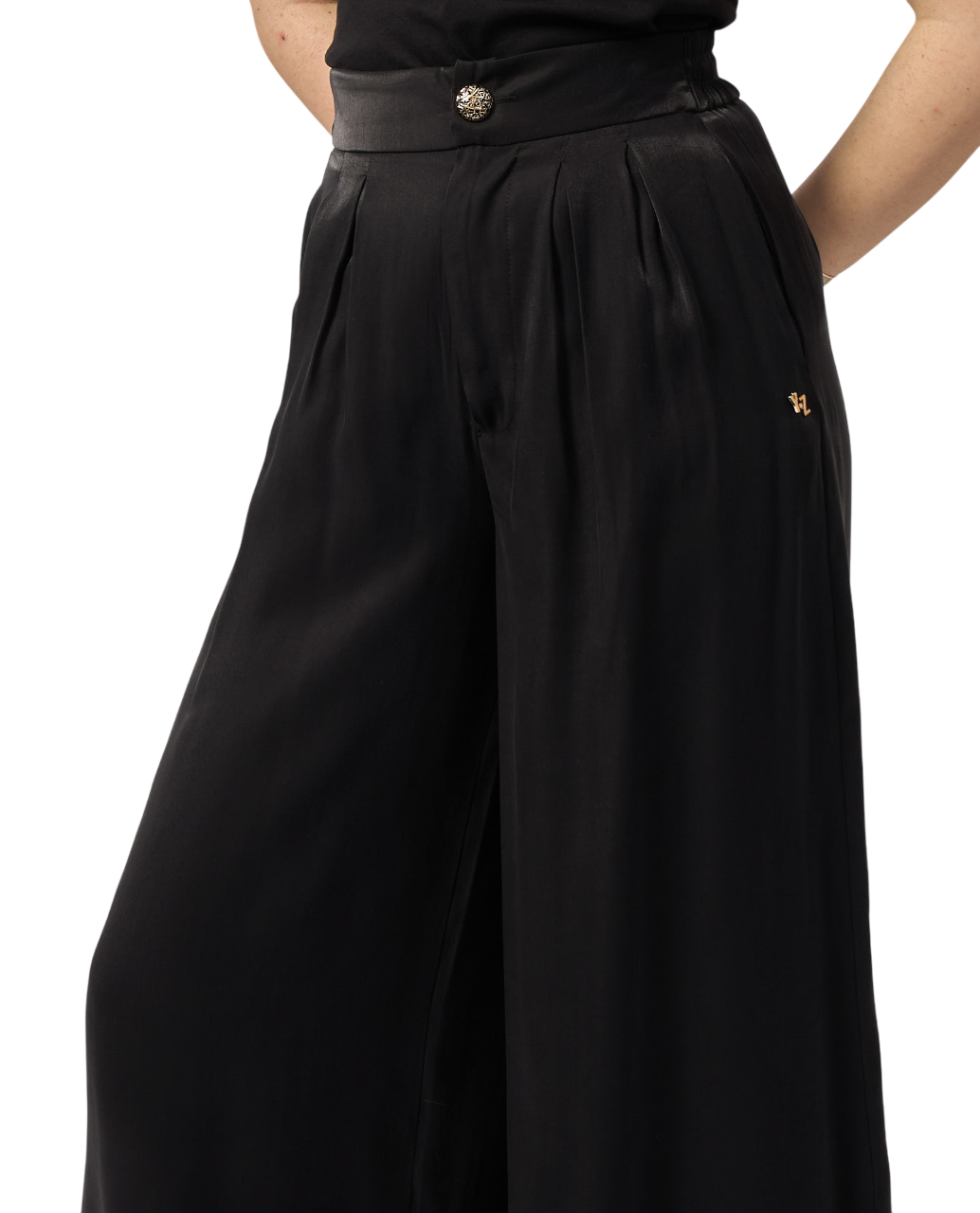 Yes Zee pantaloni gamba larga con pinces nero P322-C700 0801 YES-ZEE 