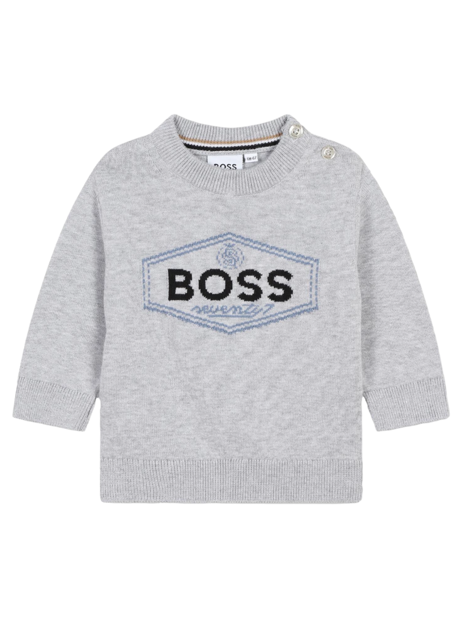 Boss maglia neonato con logo jacquard grigio