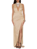 Silence abito lungo satin con spacco beige chiaro