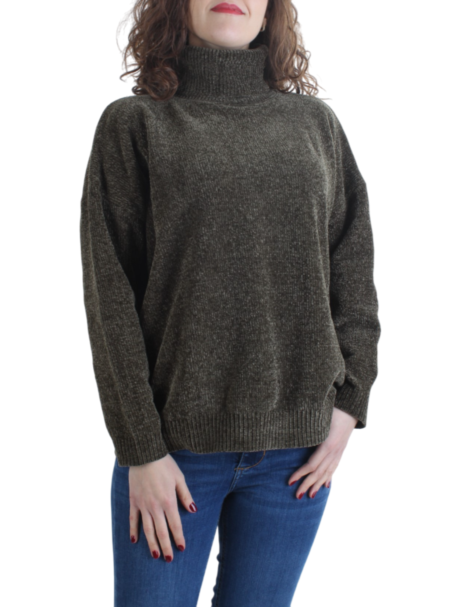 White Wise maglia dolcevita in ciniglia verde WW19039 VERDE BOSCO WHITE WISE 