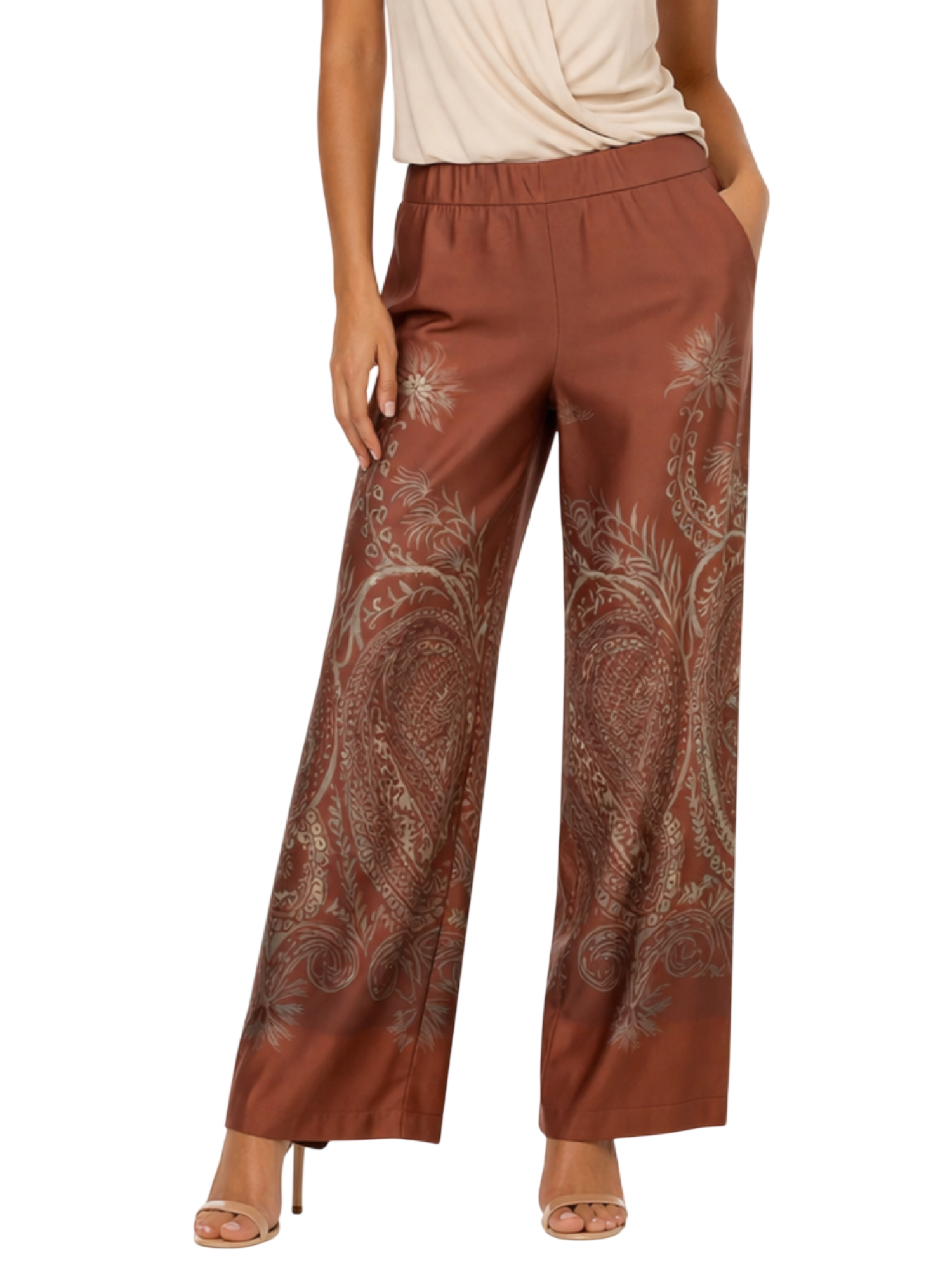 Lola by Sandro Ferrone pantaloni palazzo in fantasia marrone L12XBFCUORE UNICA Lola BY S.FERRONE 