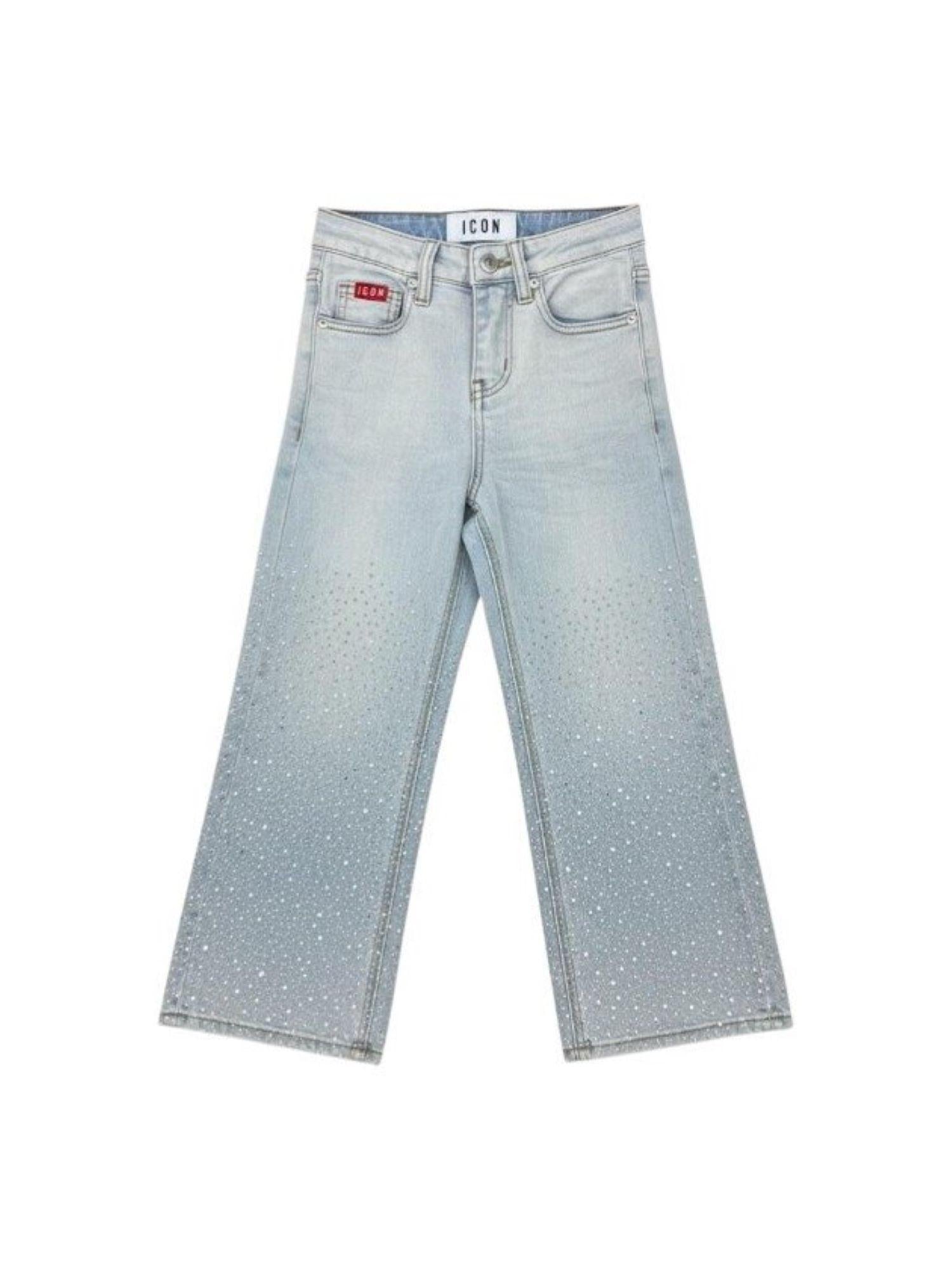 Icon jeans bambina wide leg con strass lavaggio chiaro IGDT001060 7005 ICON 