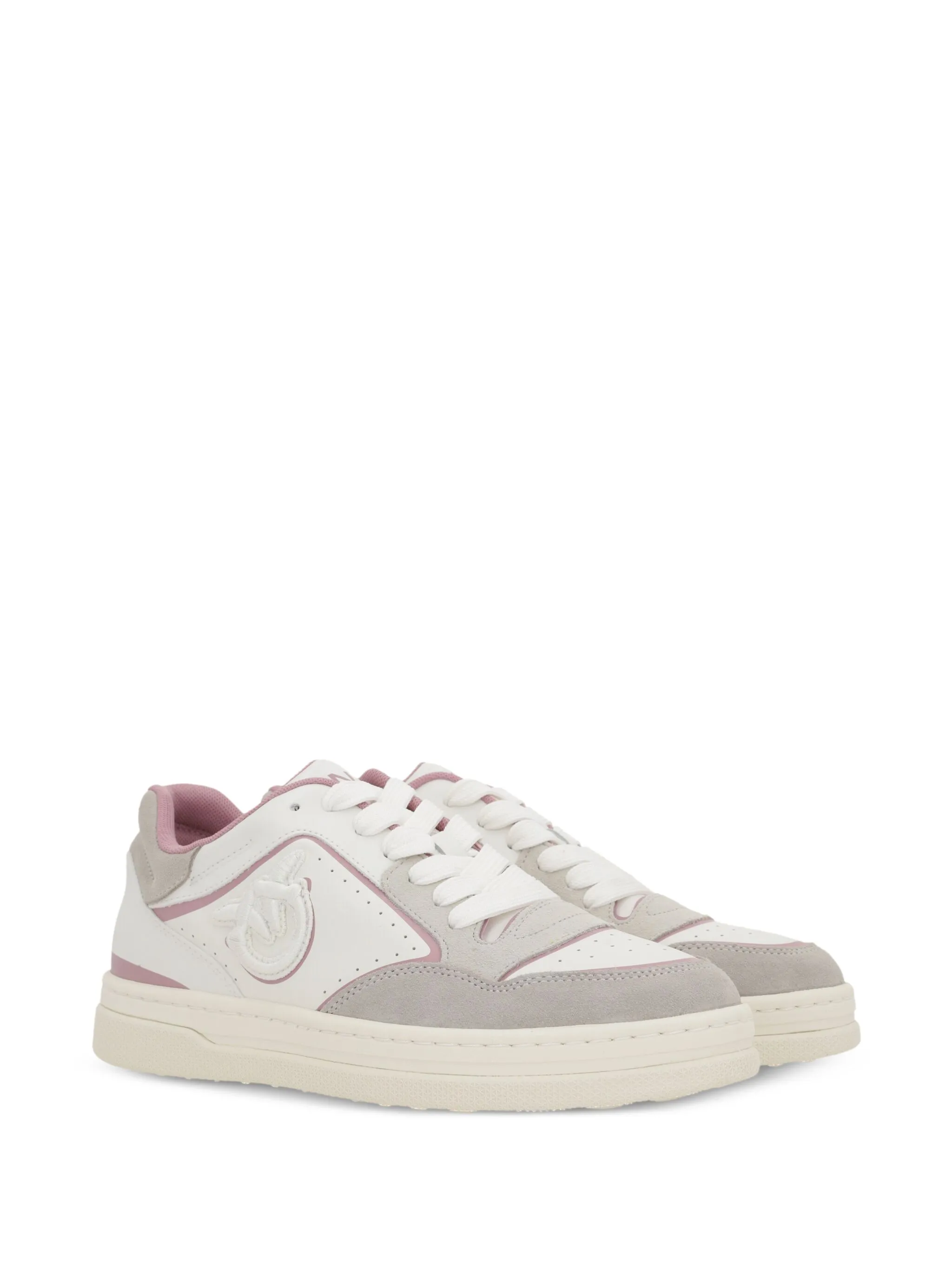 Pinko sneakers Mandy in pelle e suede con logo bianco grigio rosa