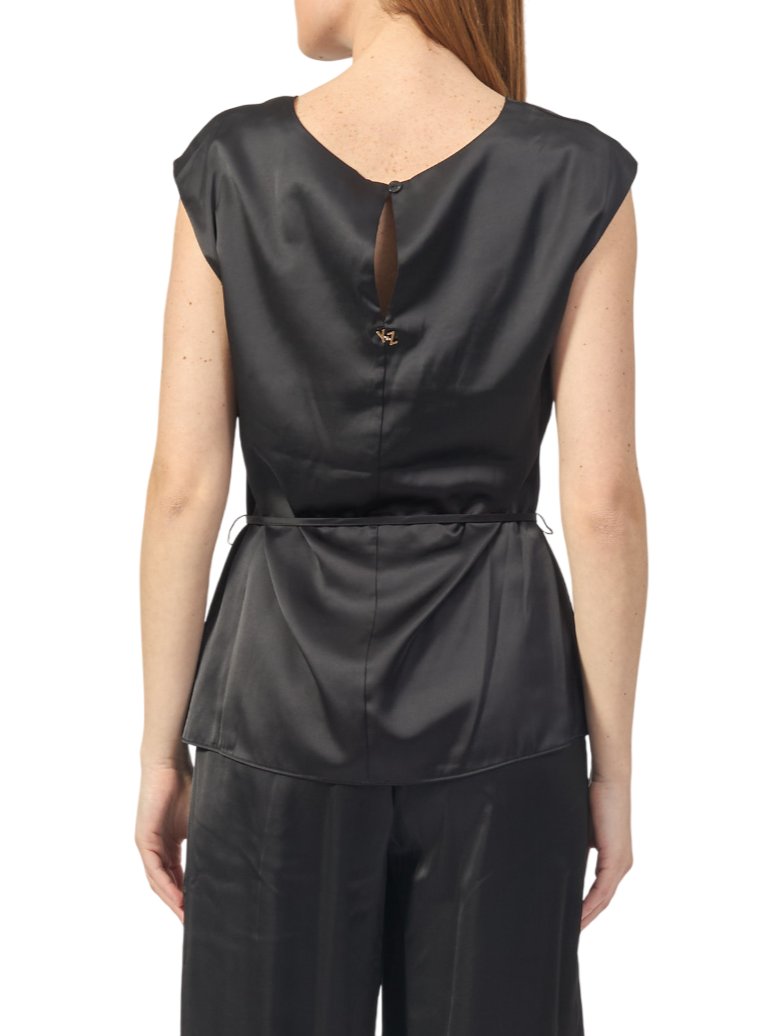 Yes Zee blusa in satin di viscosa con cintina nero C230-EU00 0801 YES-ZEE 