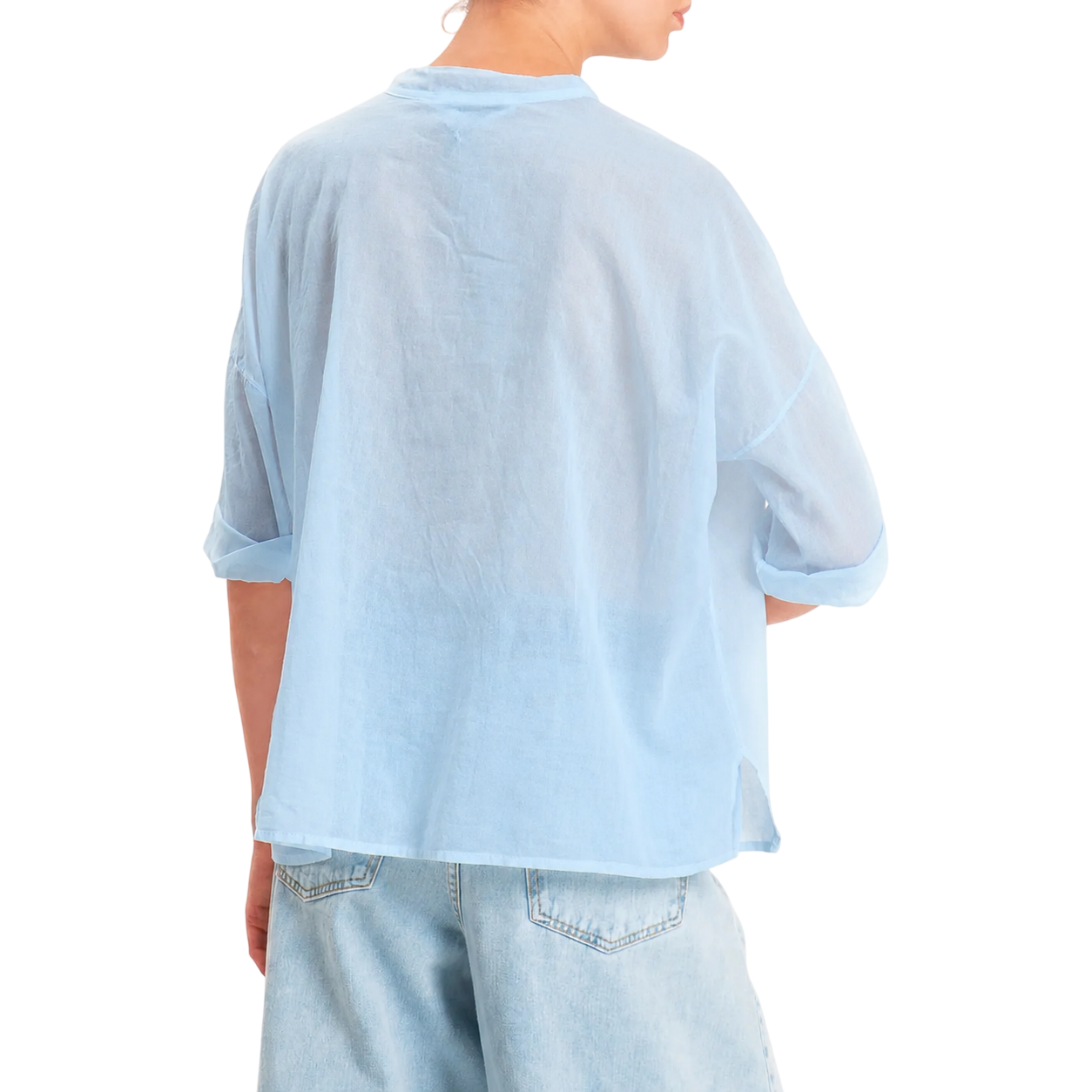 Haveone camicia alla coreana donna in cotone celeste CFLQ387 AZURE HAVEONE 