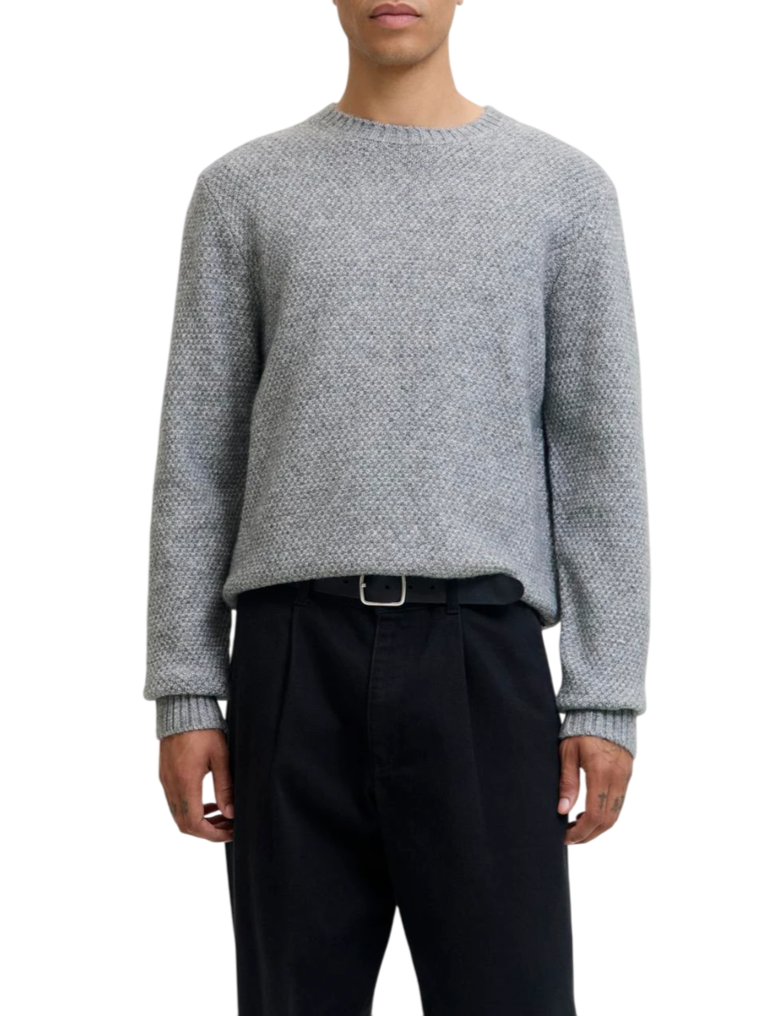 Jack&Jones maglia uomo misto lana grigio melange 12286140 LIGTH GREY MELANGE JACK&JONES 