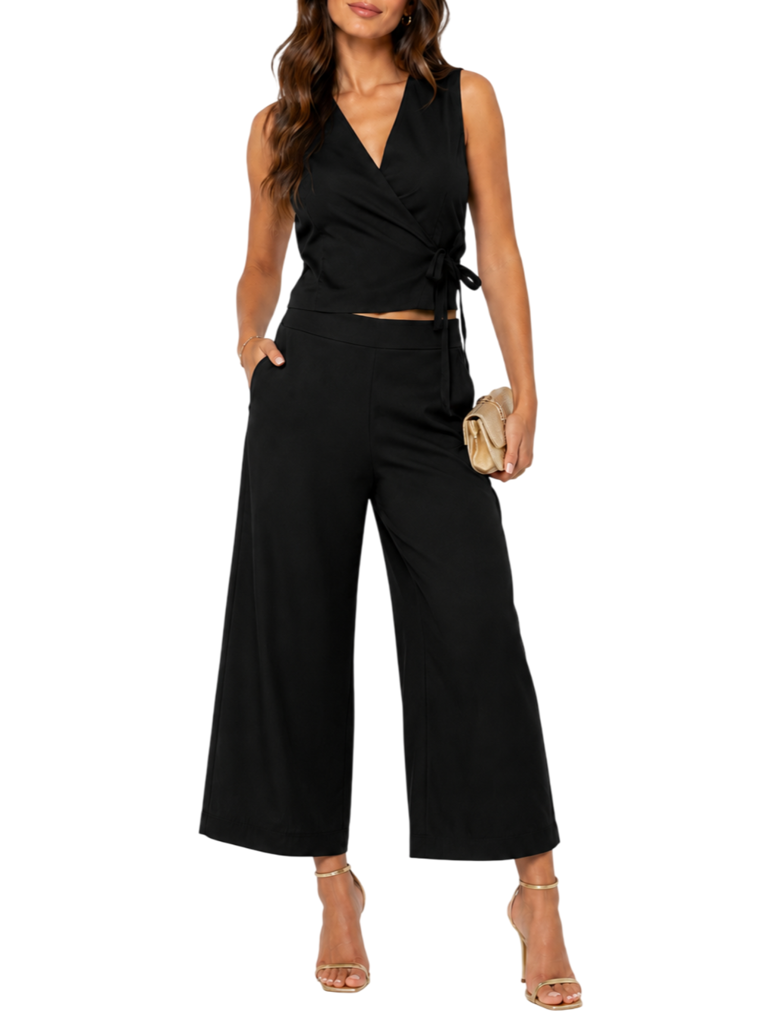 Le Streghe pantaloni crop donna wide leg nero BU204 NERO LE STREGHE 