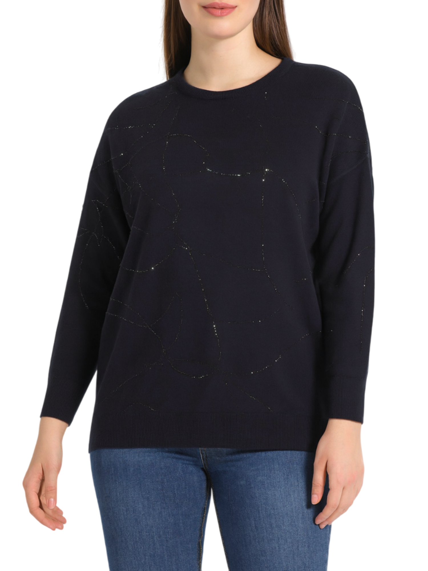 Lola by Sandro Ferrone maglia misto viscosa con strass nero L8YBFNAVE NERO-NERO Lola BY S.FERRONE 