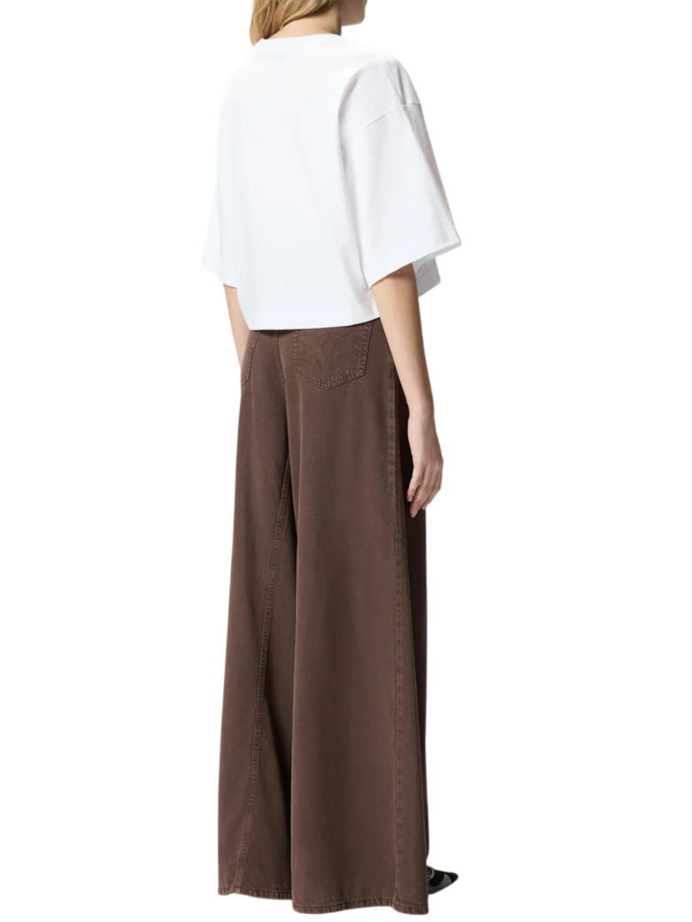 Pinko T-shirt crop Borghetto  con logo ricamato bianco nero 106814-A3AM ZZ1 PINKO 
