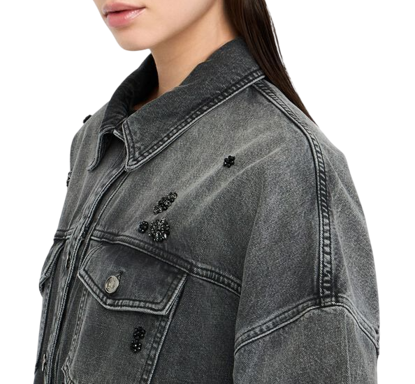 Liu Jo giubbino in denim con applicazioni gioiello lavaggio nero UF5111D4854 87455 LIU JO 