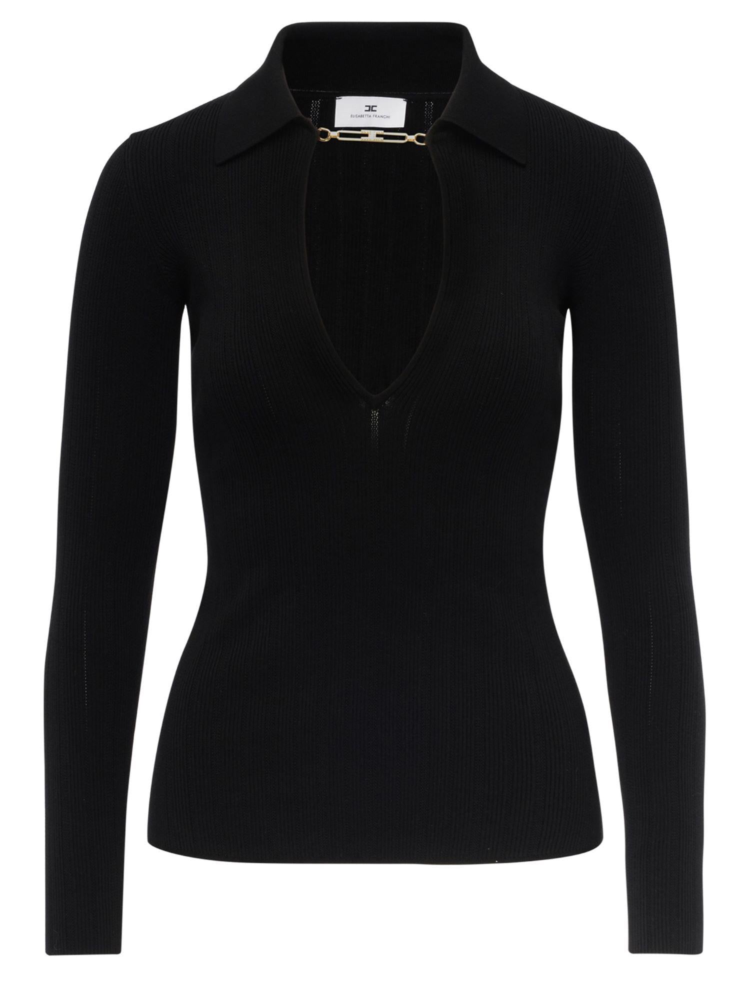 Elisabetta Franchi maglia a costine con dettaglio gioiello nero MK09B56E2 110 ELISABETTA FRANCHI 