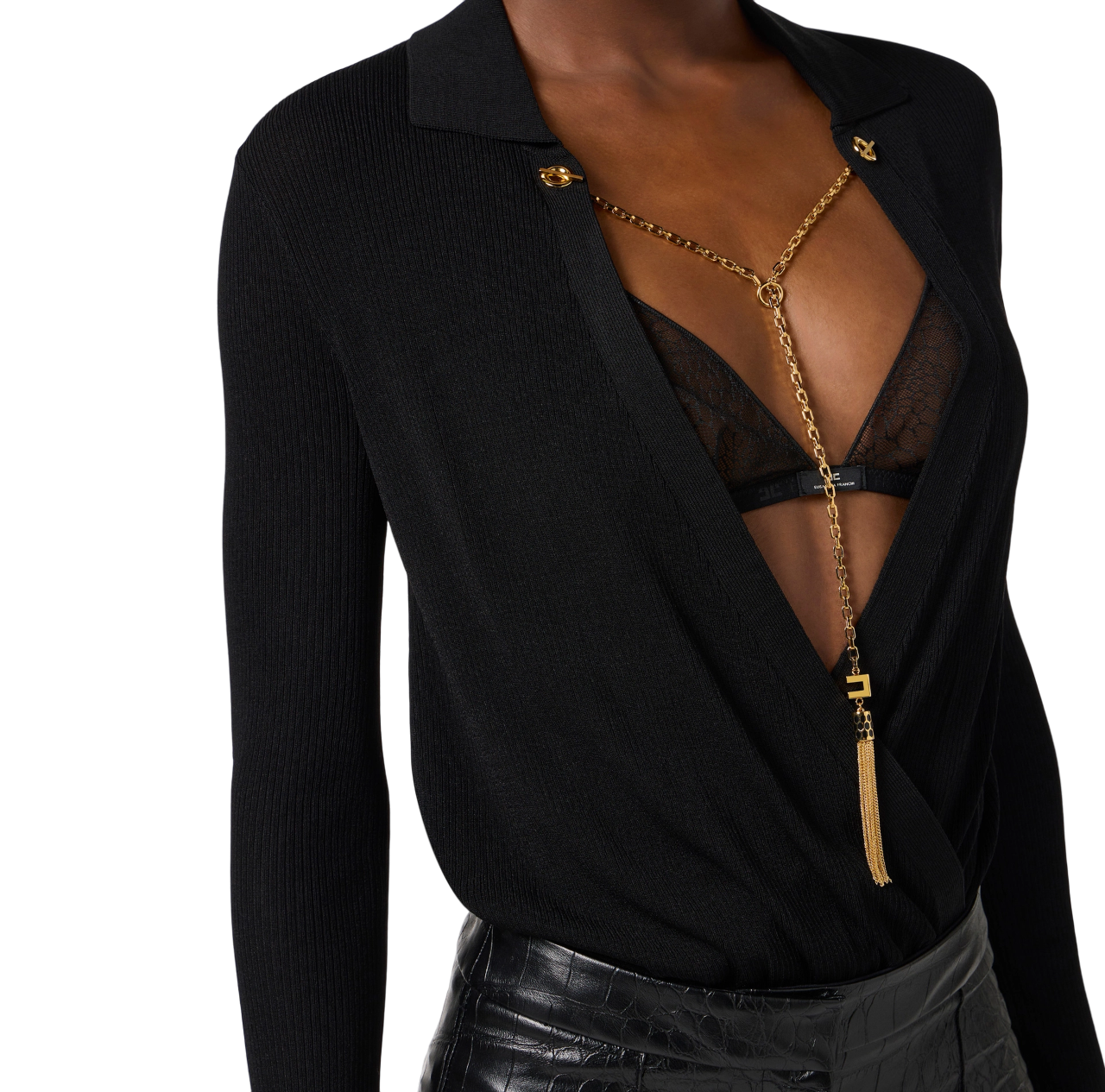 Elisabetta Franchi body in maglia con catena nero BK75B56E3 110 ELISABETTA FRANCHI 