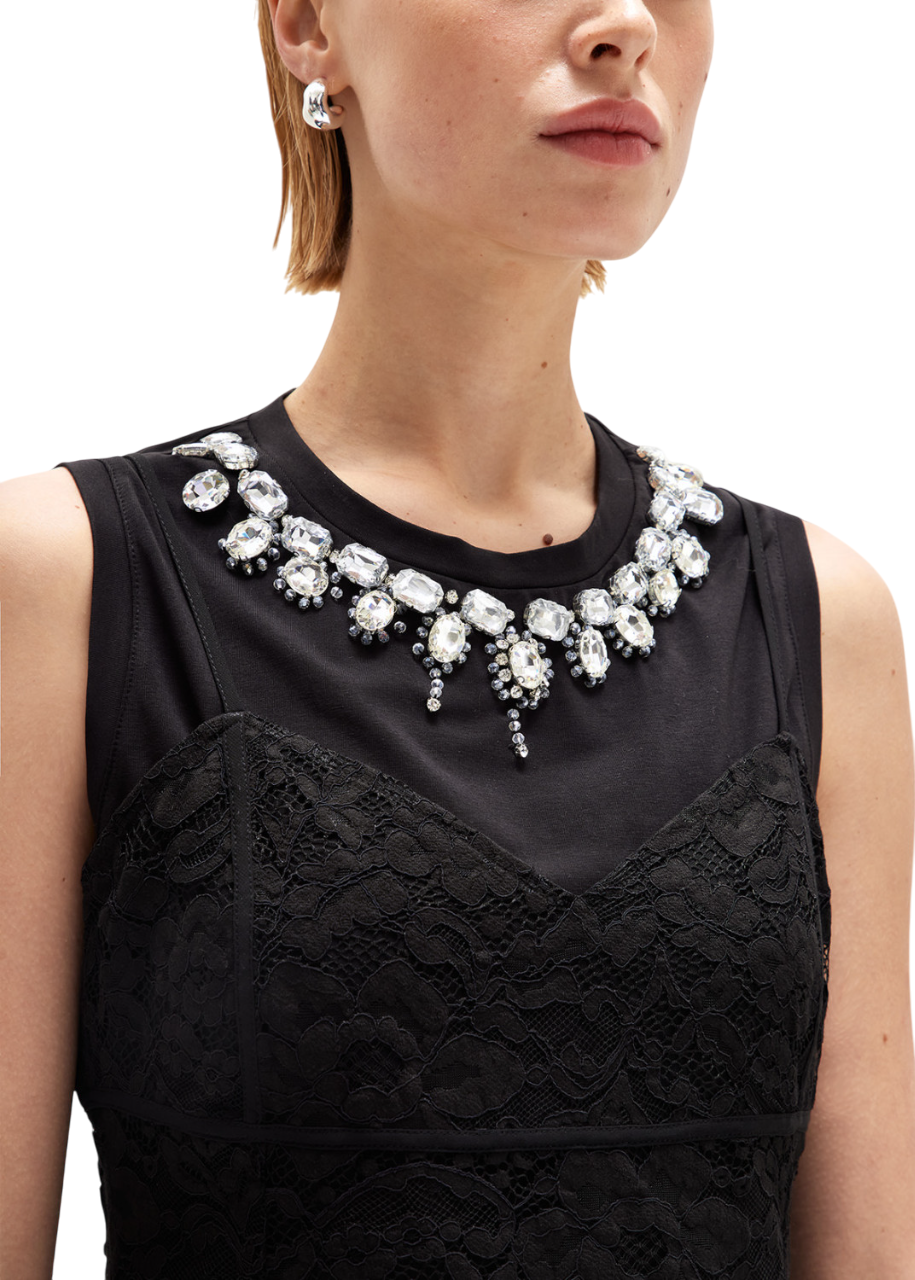 Blugirl abito in pizzo e jersey con applicazioni gioiello nero RA5121J4897 22222 BLUGIRL 