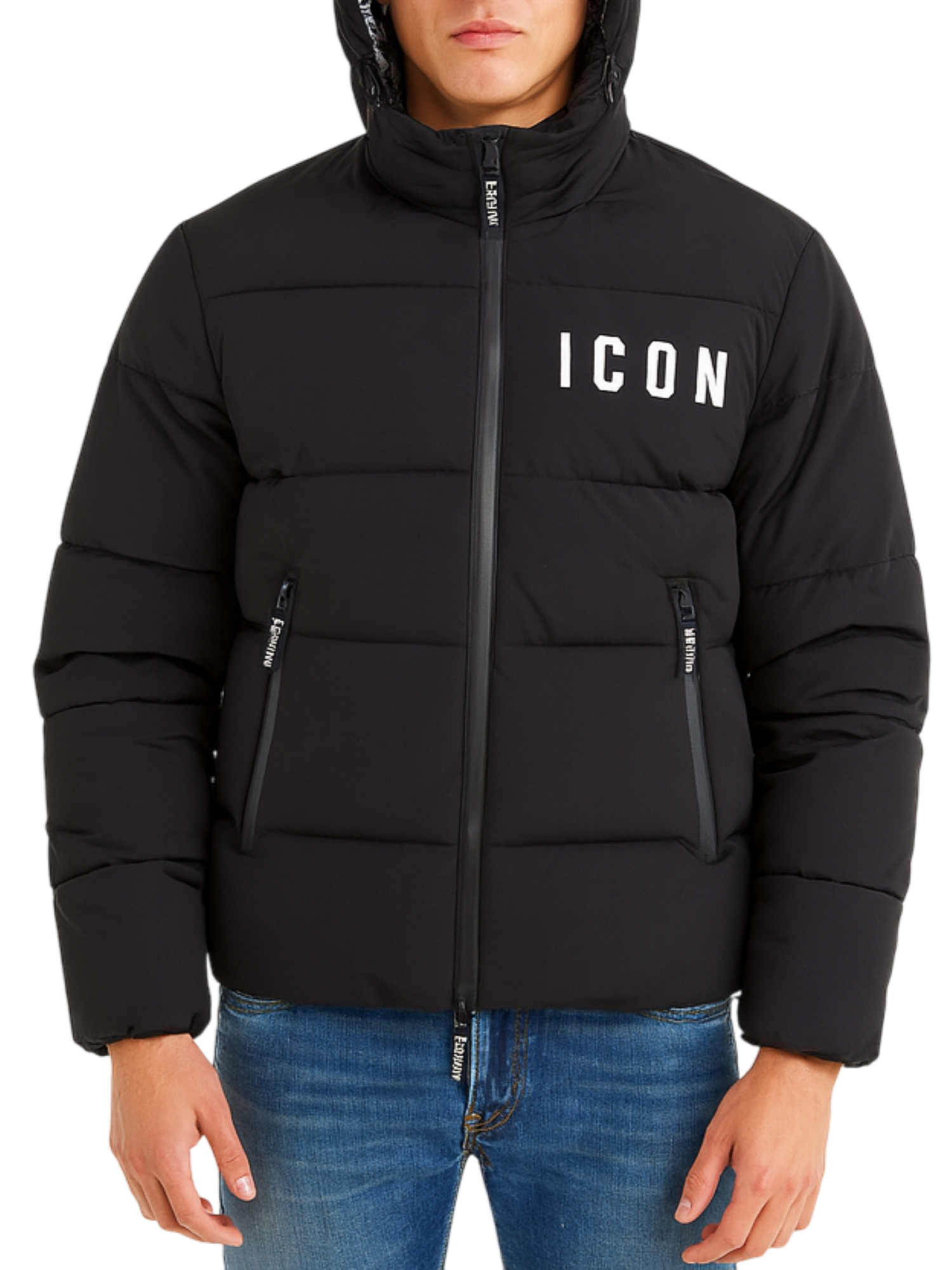 Icon piumino trapuntato uomo con cappuccio nero ICUF2W6J008 NERO ICON 
