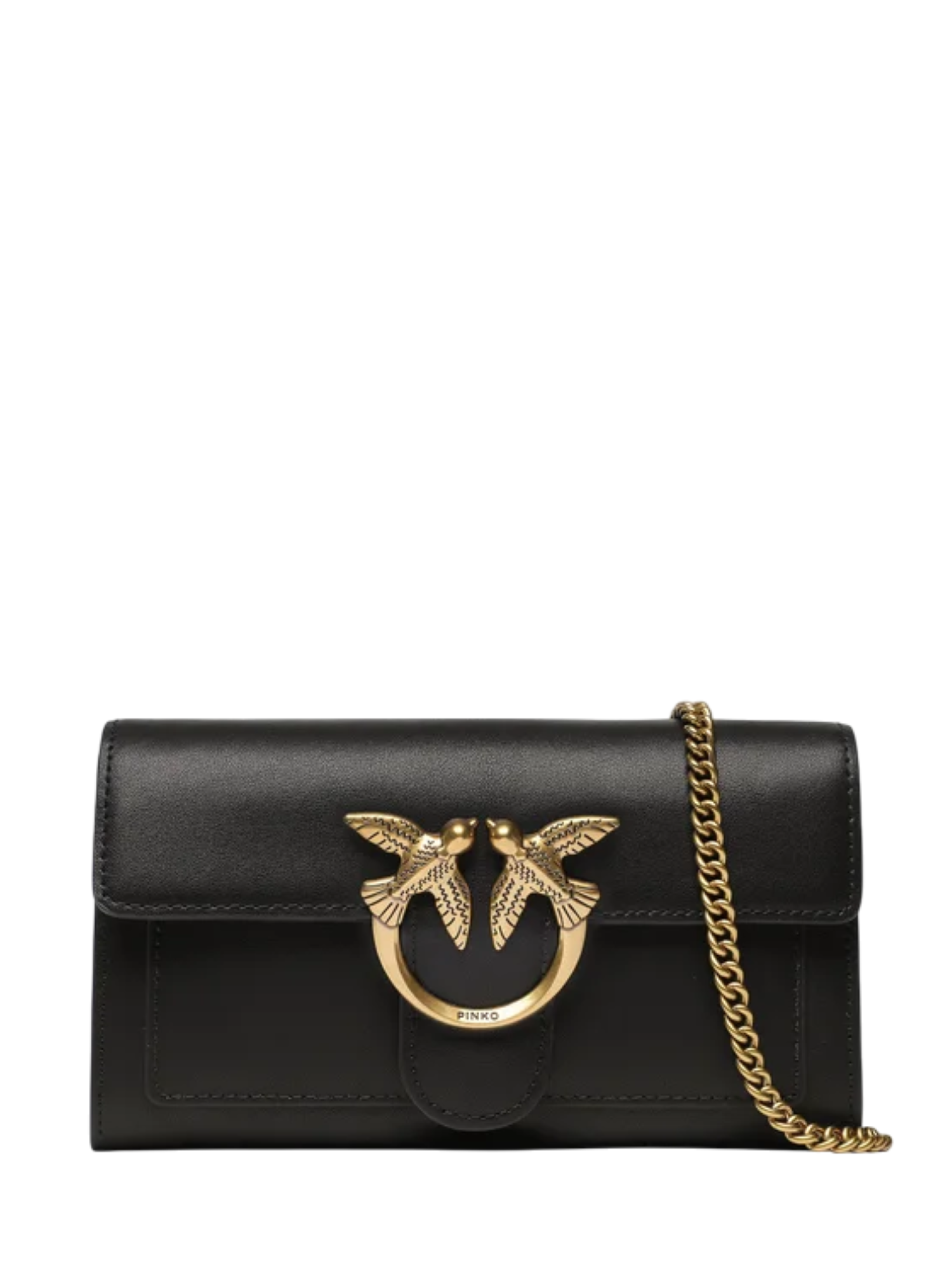 Pinko pochette Love One Wallet in pelle nero oro 100062-A0F1 Z99Q PINKO 