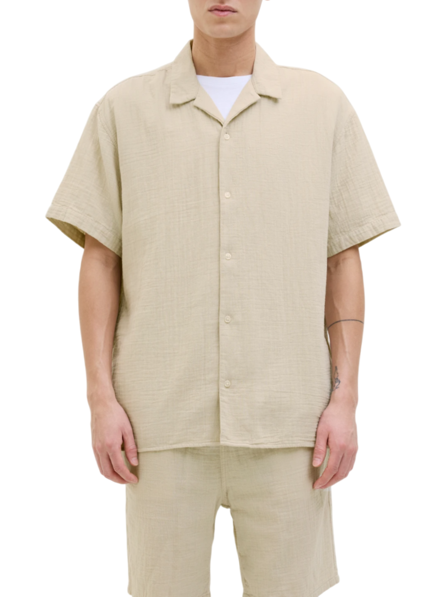 Jack&Jones camicia maniche corte in cotone beige 12274798 SAFARI JACK&JONES 
