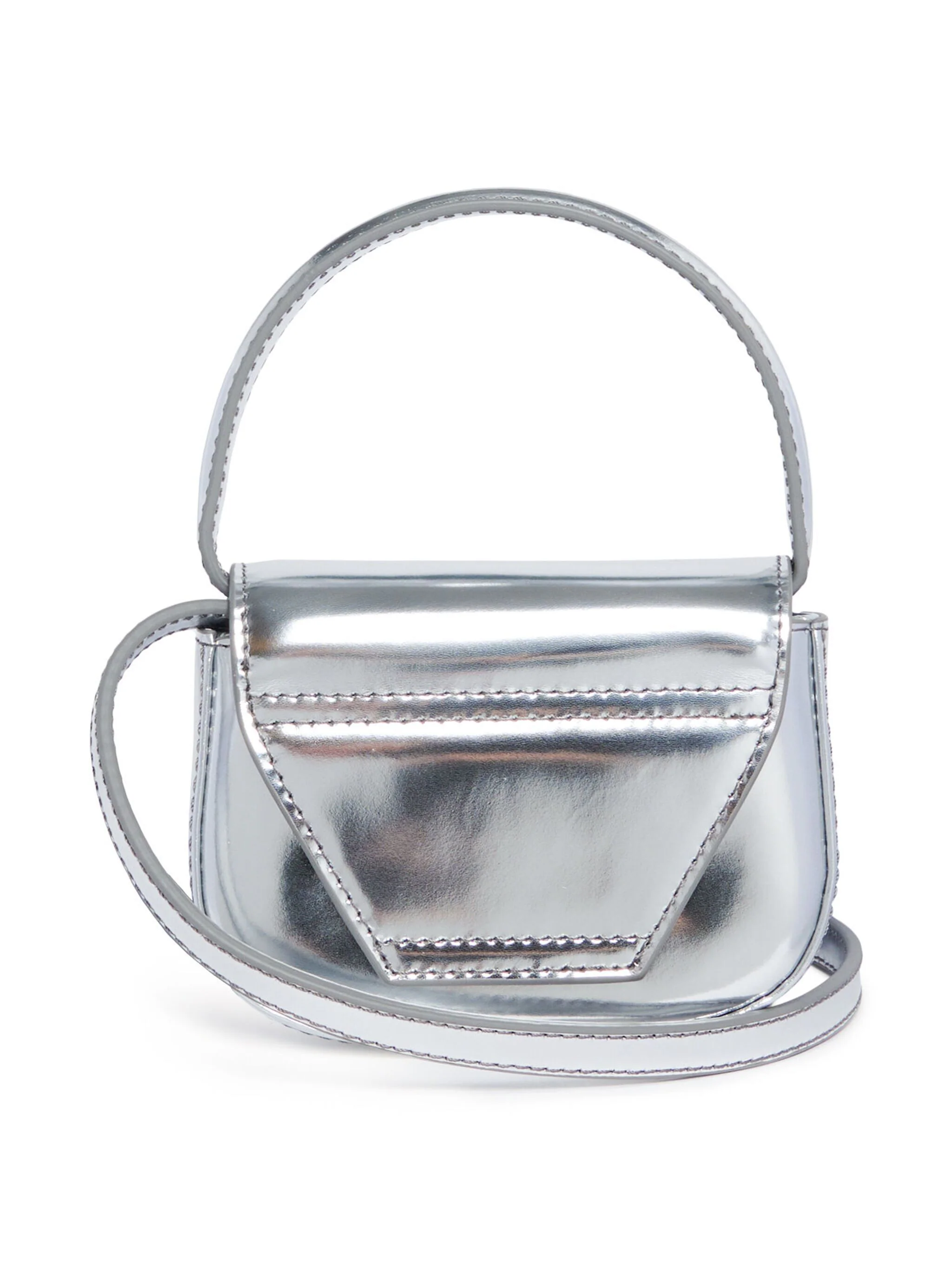 Diesel borsa mini con logo iconico effetto laminato argento