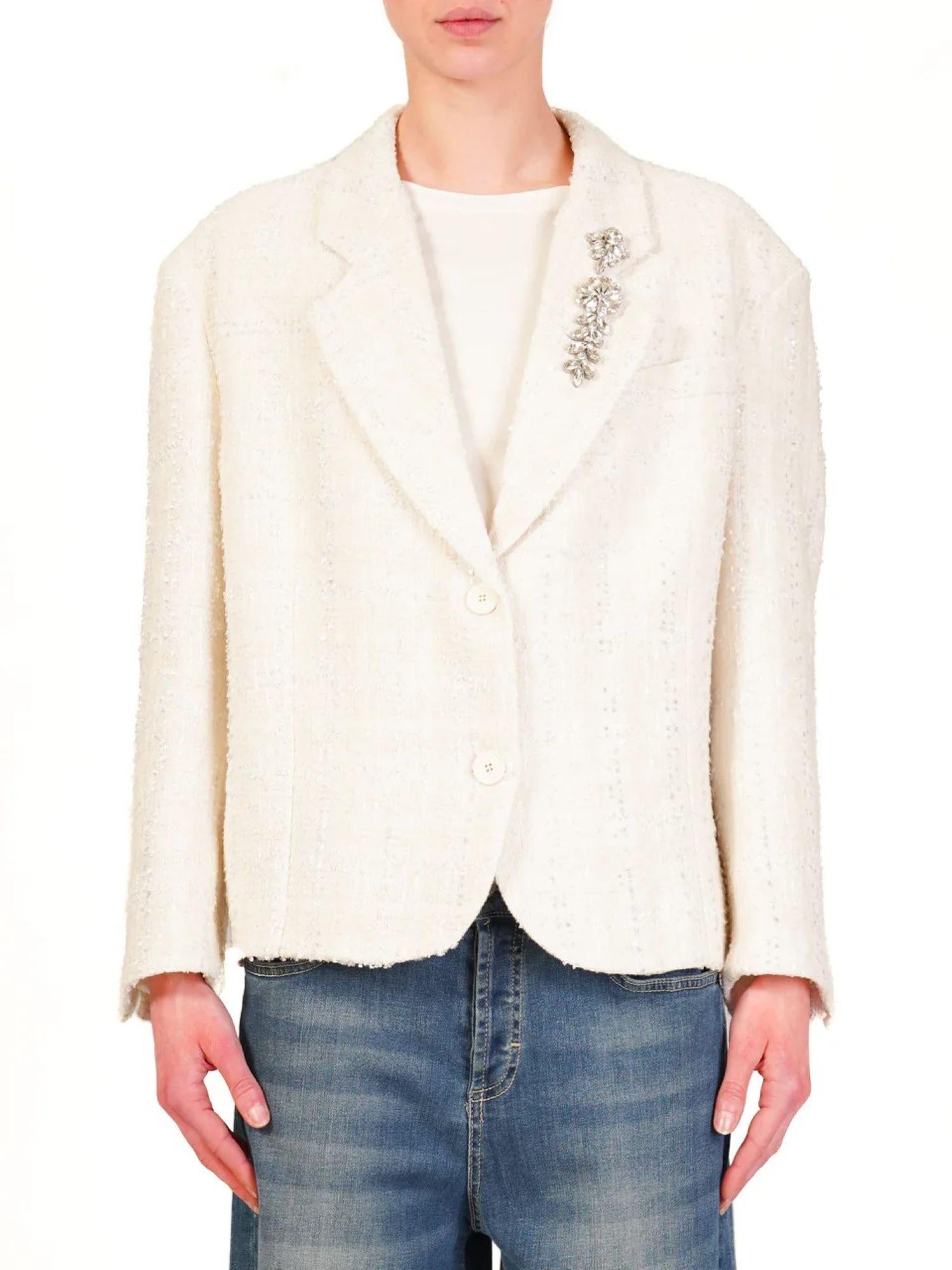 Vicolo giacca blazer monopetto in tweed lurex bianco latte