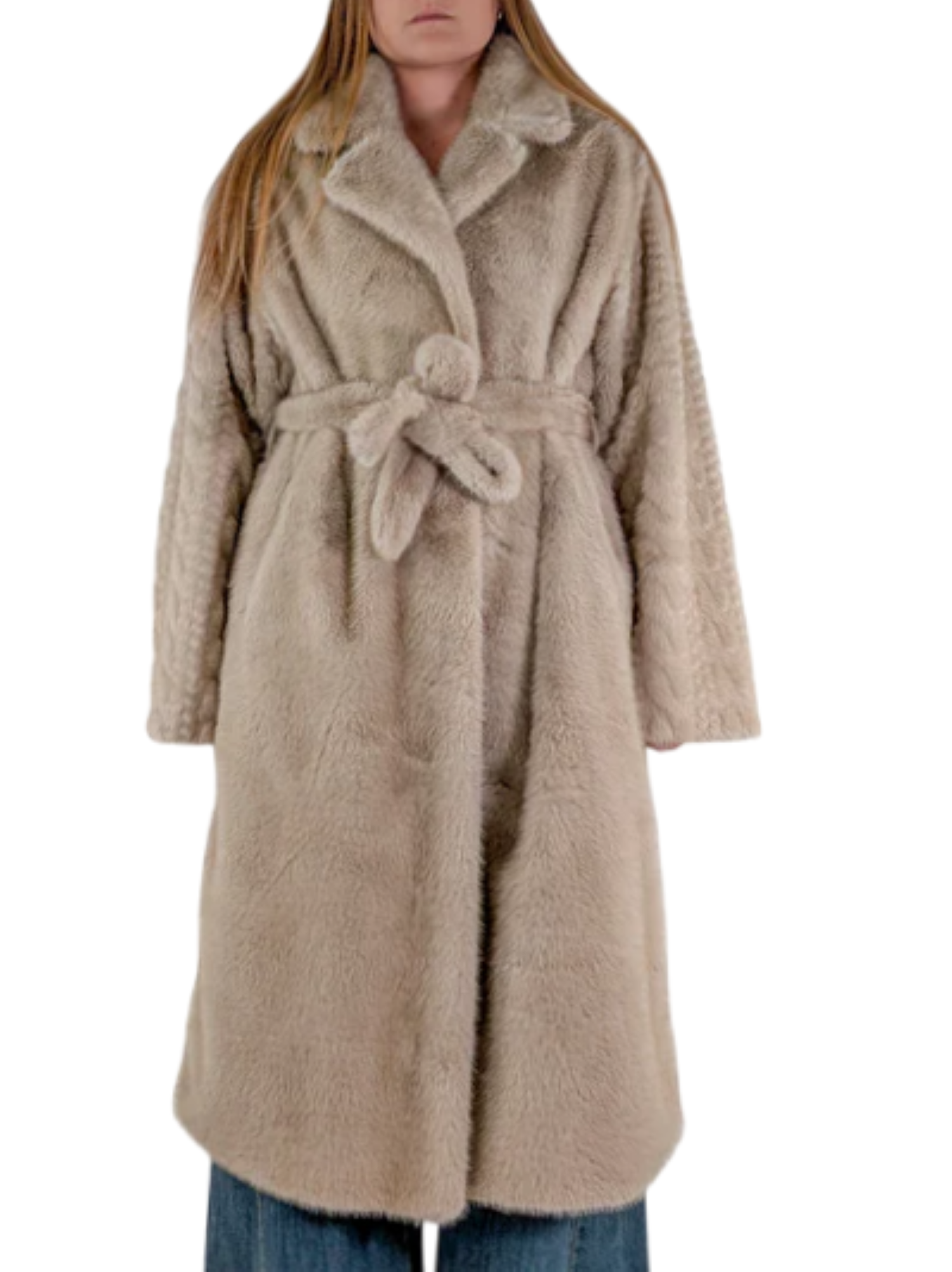 Vicolo pelliccia ecologica lunga con cintura beige TF0101 BEIGE VICOLO 