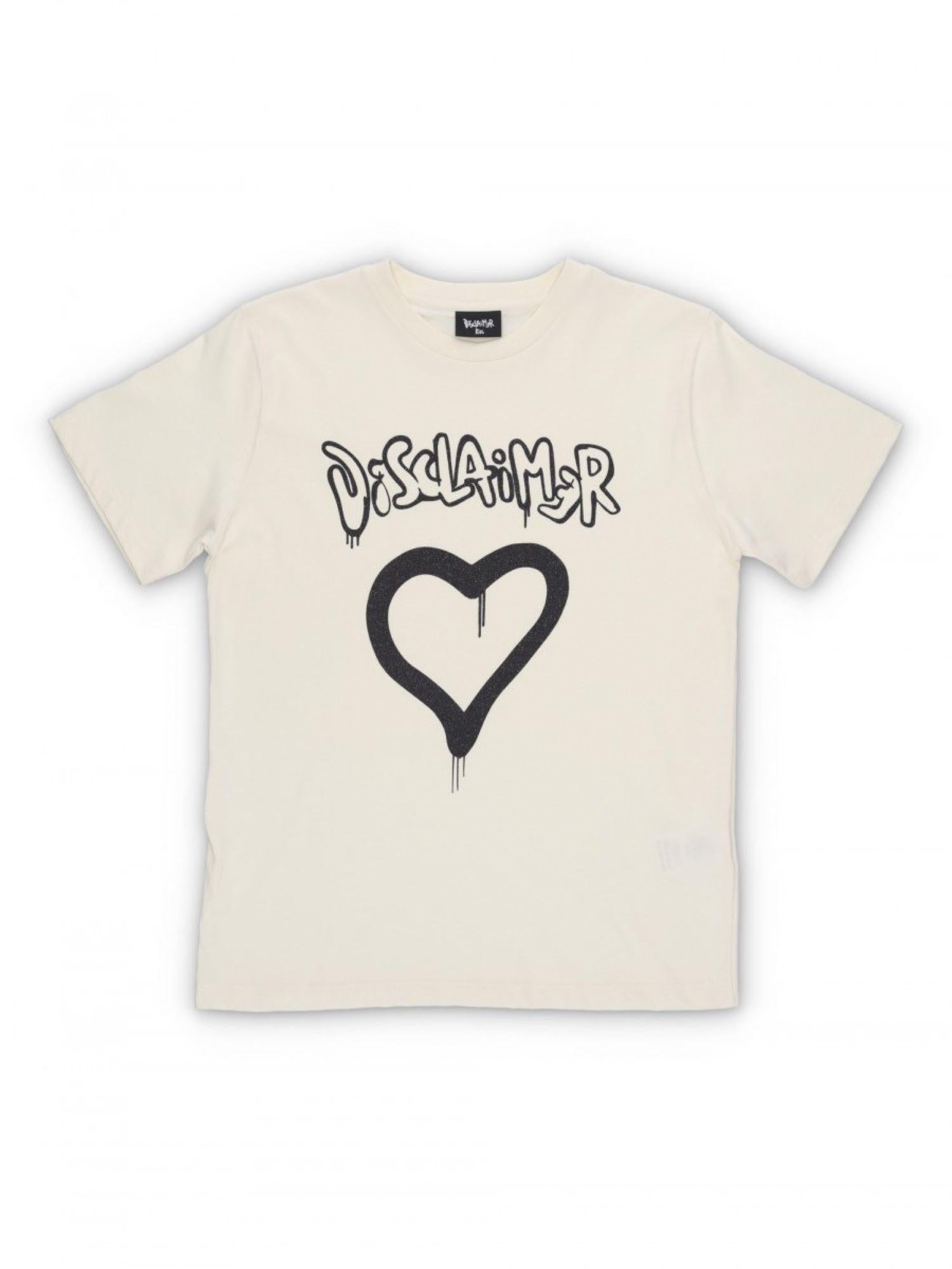 Disclaimer T-shirt manica corta con logo glitter beige chiaro