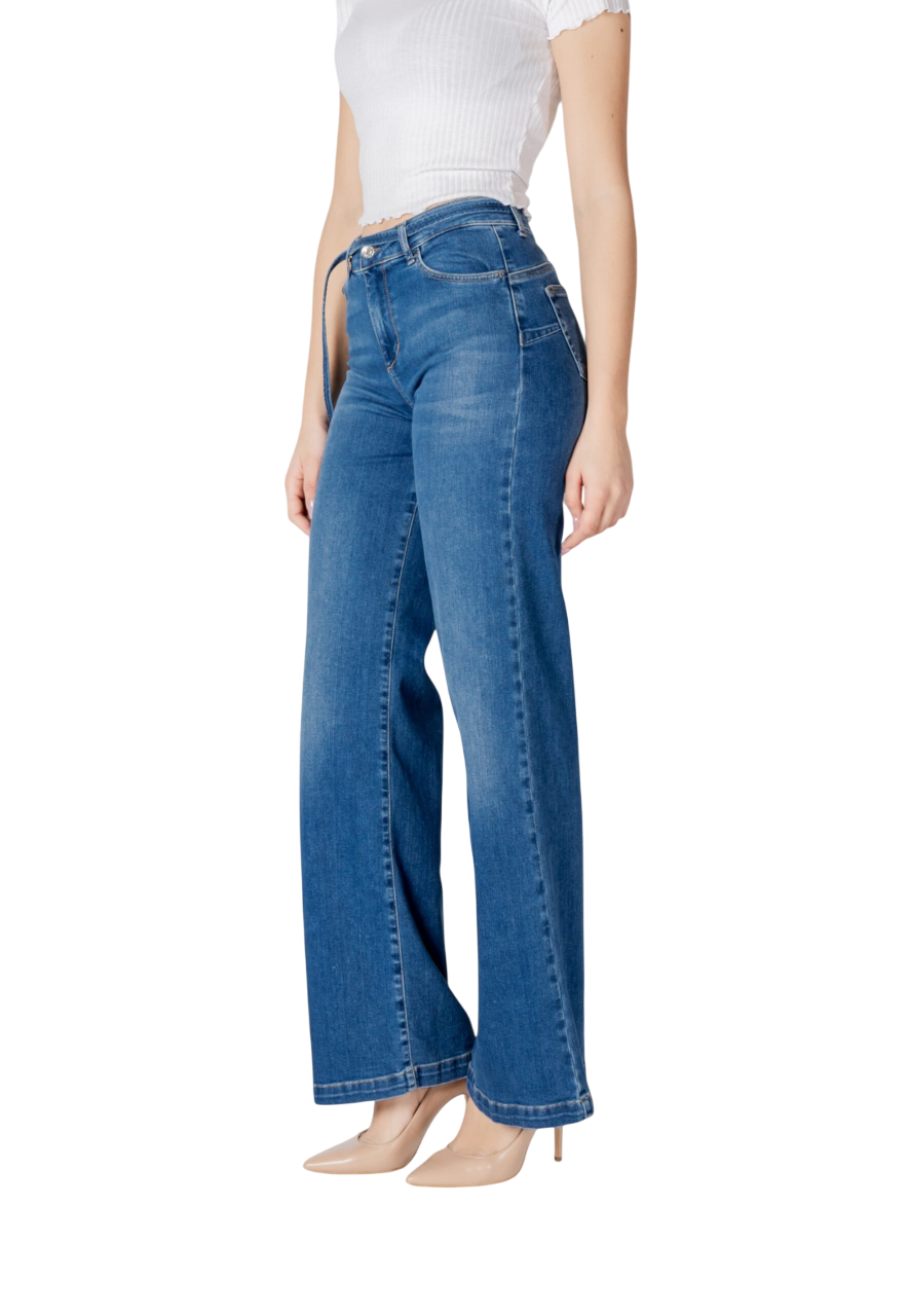 Liu Jo jeans flare a vita alta con cintina lavaggio blu medio