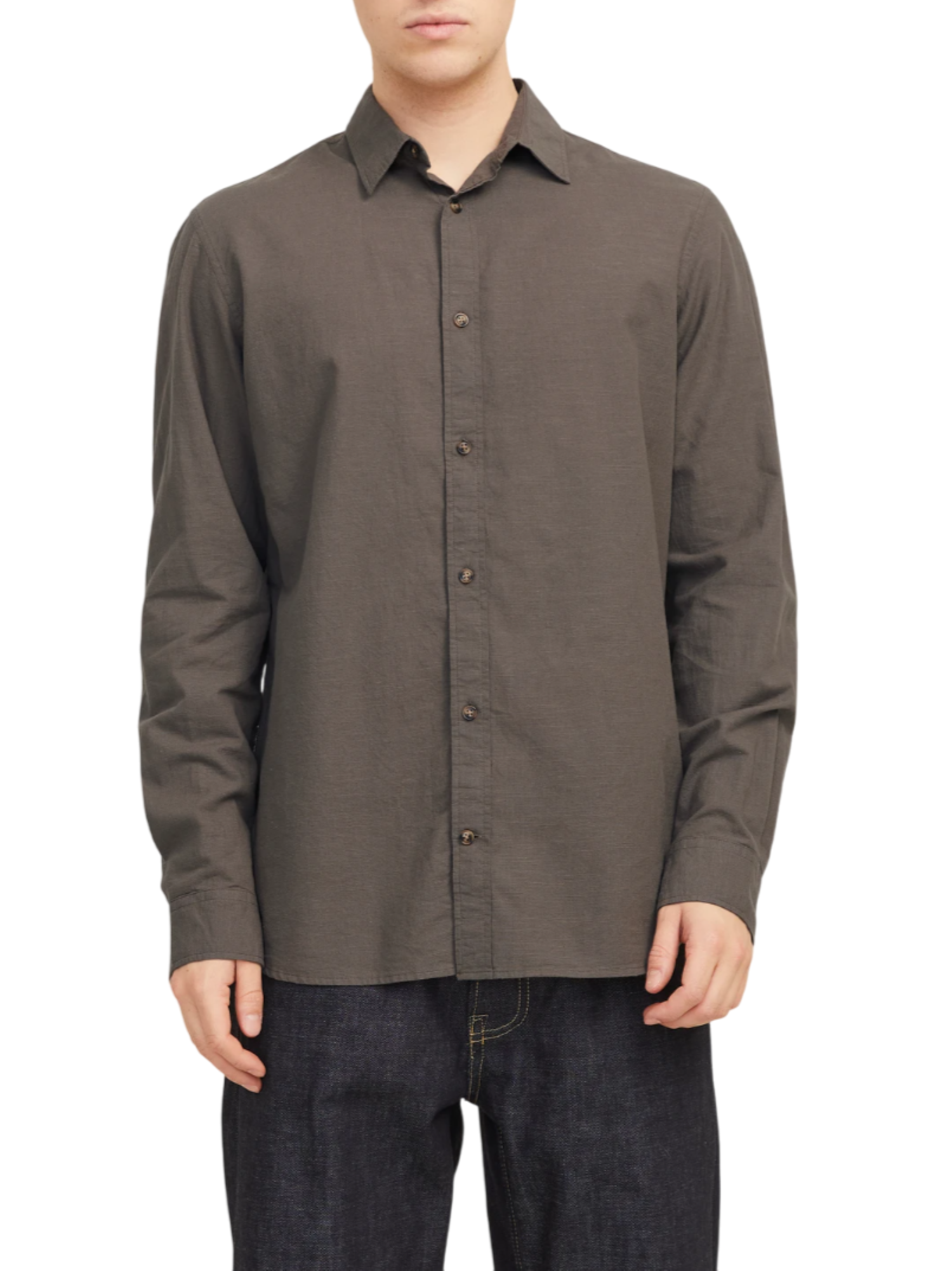 Jack&Jones camicia manica lunga in misto lino marrone 12269315 FALCON JACK&JONES 