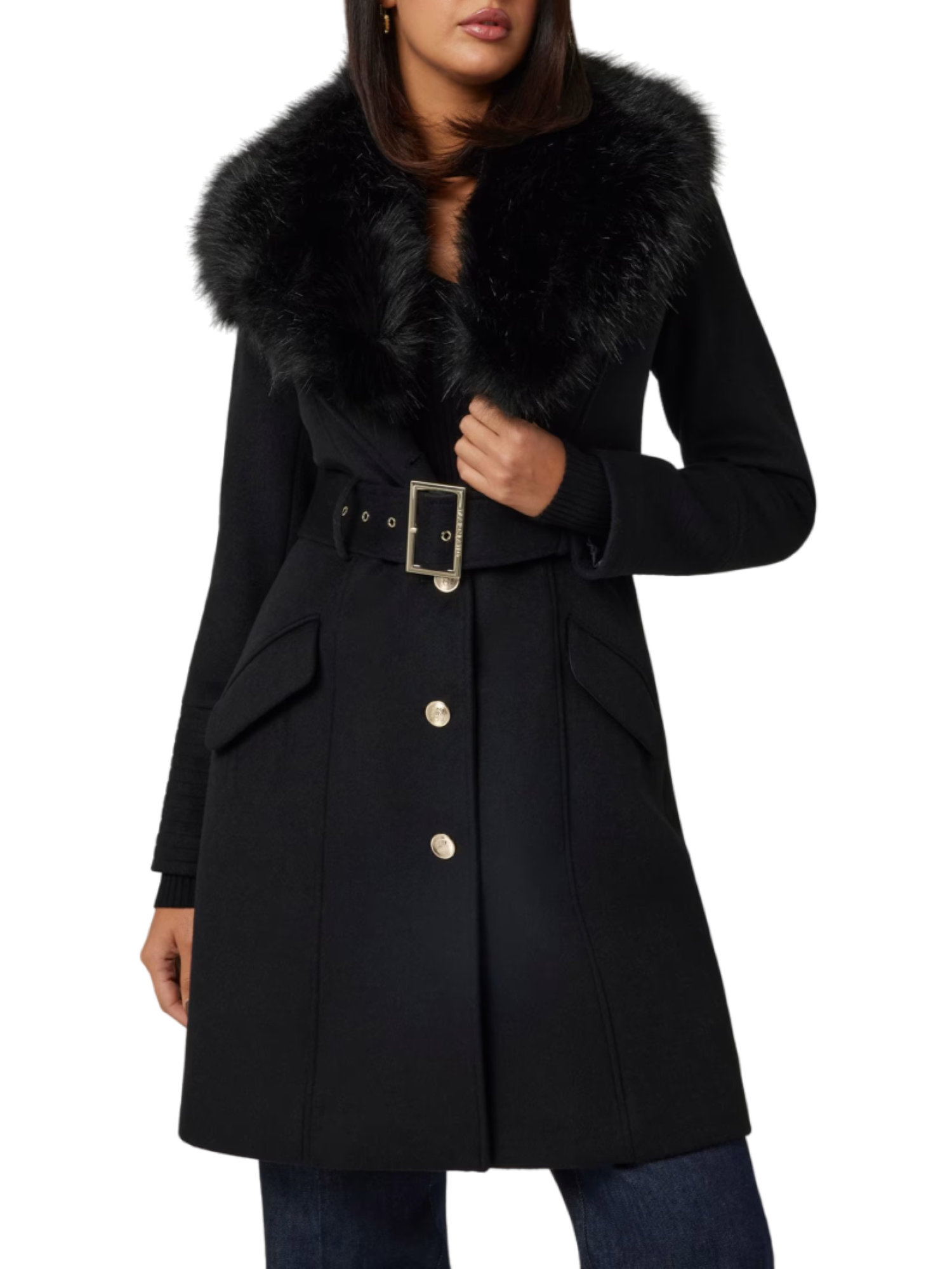 loreta coat - collo pelliccia, cintura