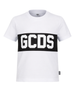 GCDS T-shirt bambino con banda logo bianco nero